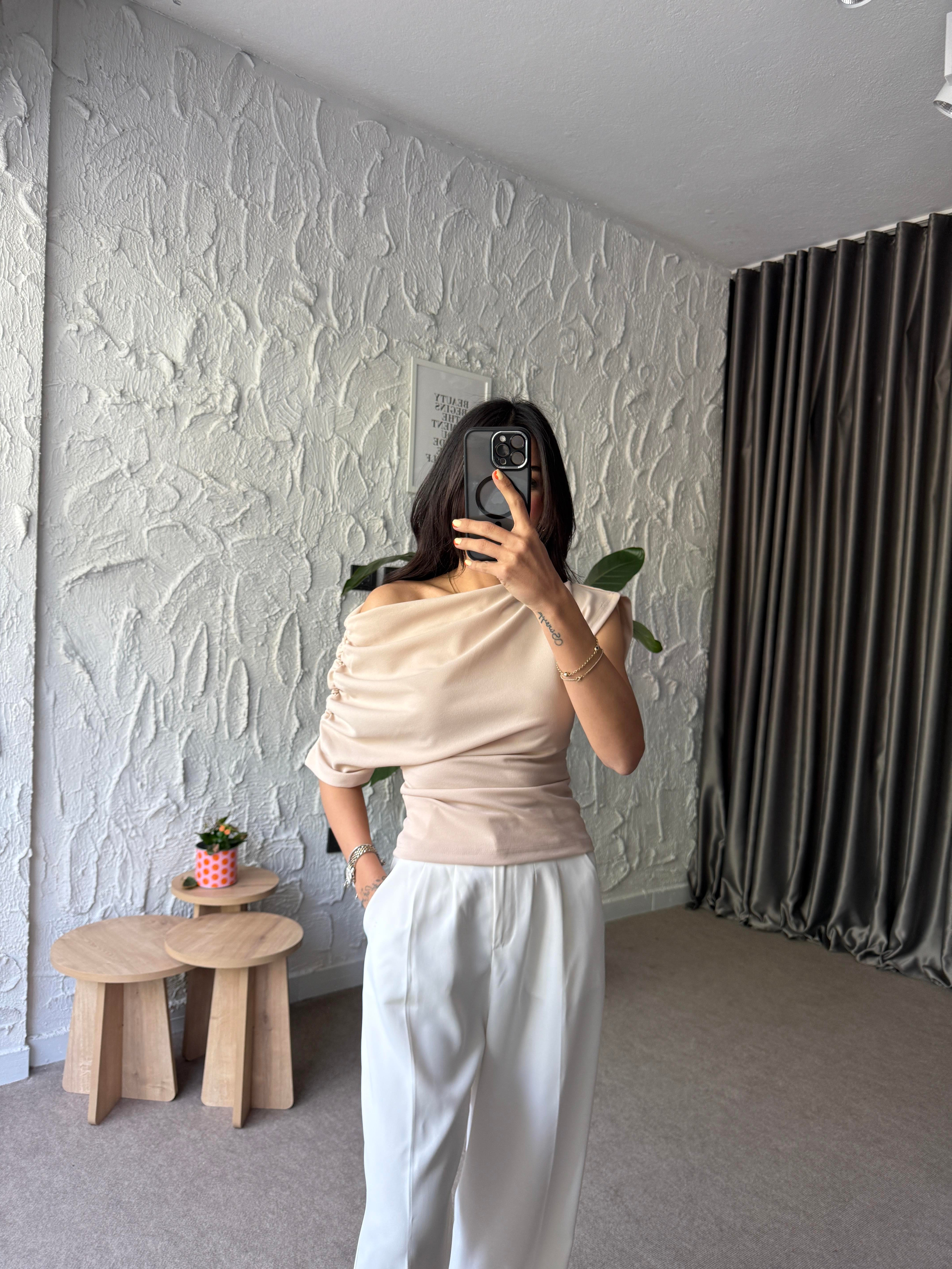 Kol Drapeli Bluz - Taş