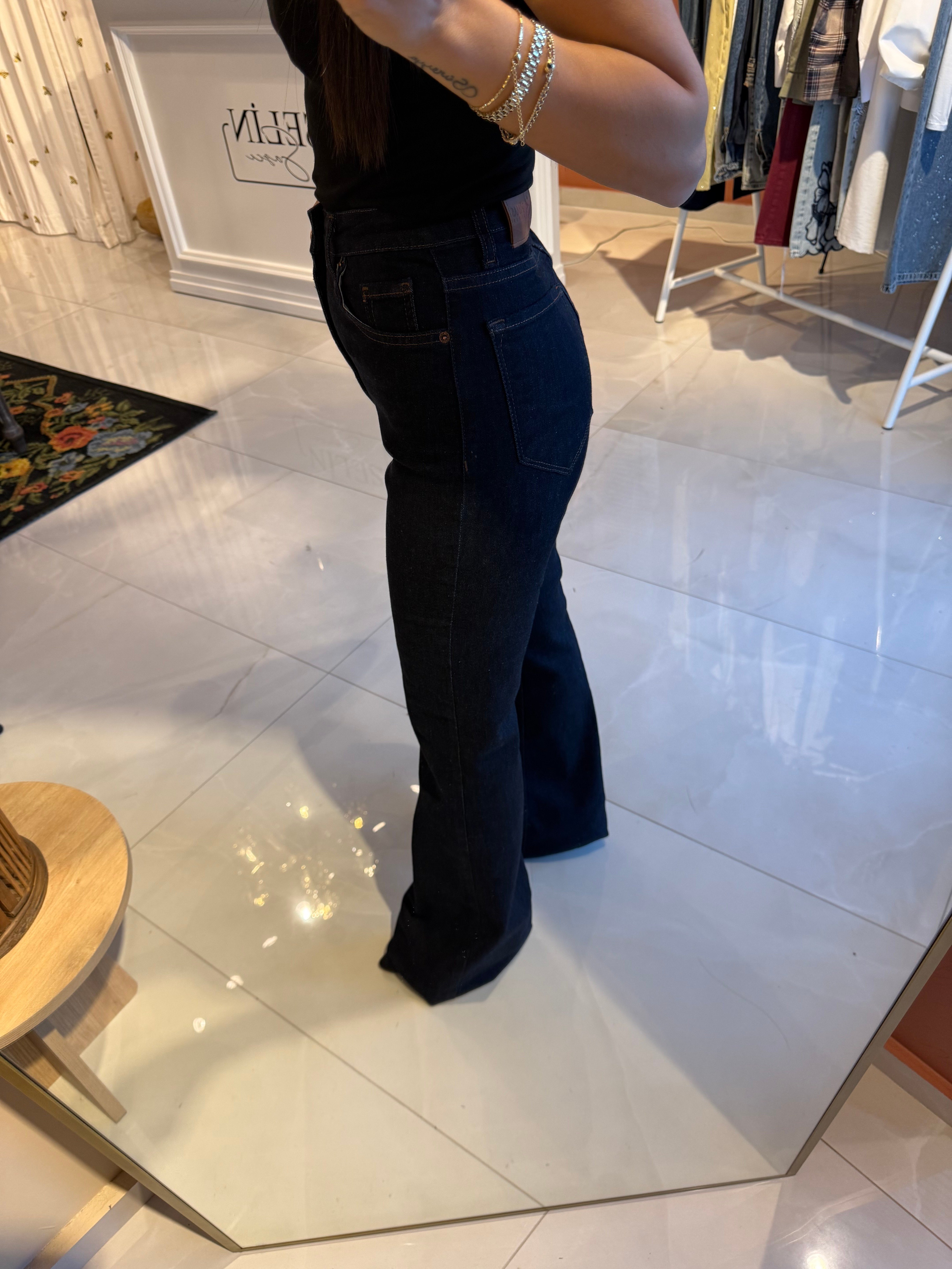 Koyu Mavi İspanyol Paça Jean Pantolon