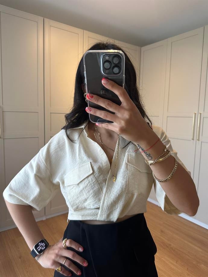 Krem Crop Zara Model Gömlek