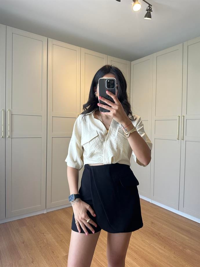 Krem Crop Zara Model Gömlek