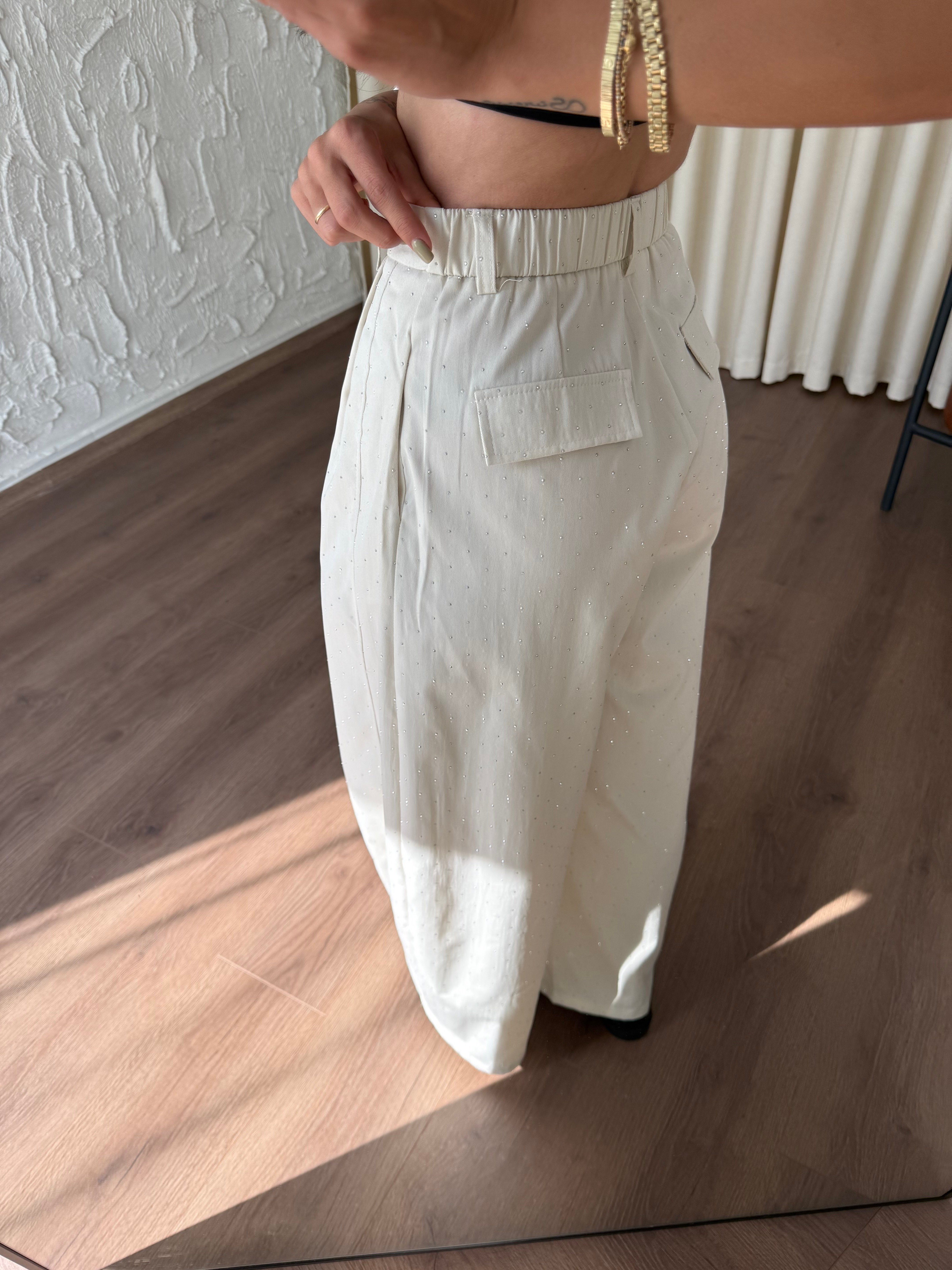 Krem Taşlı Balon Pantolon