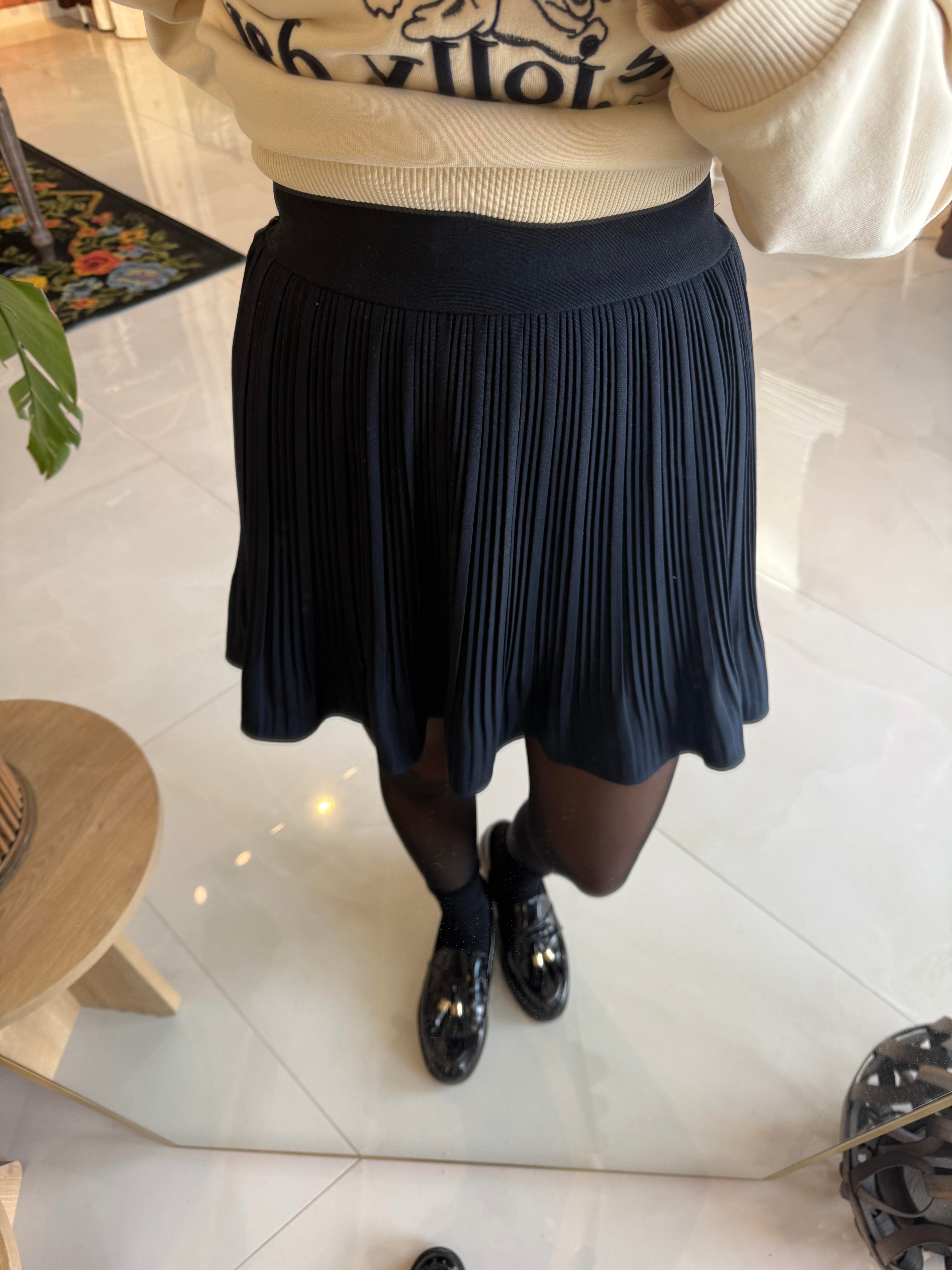 Lacivert Astarlı Şortlu Piliseli Mini Etek