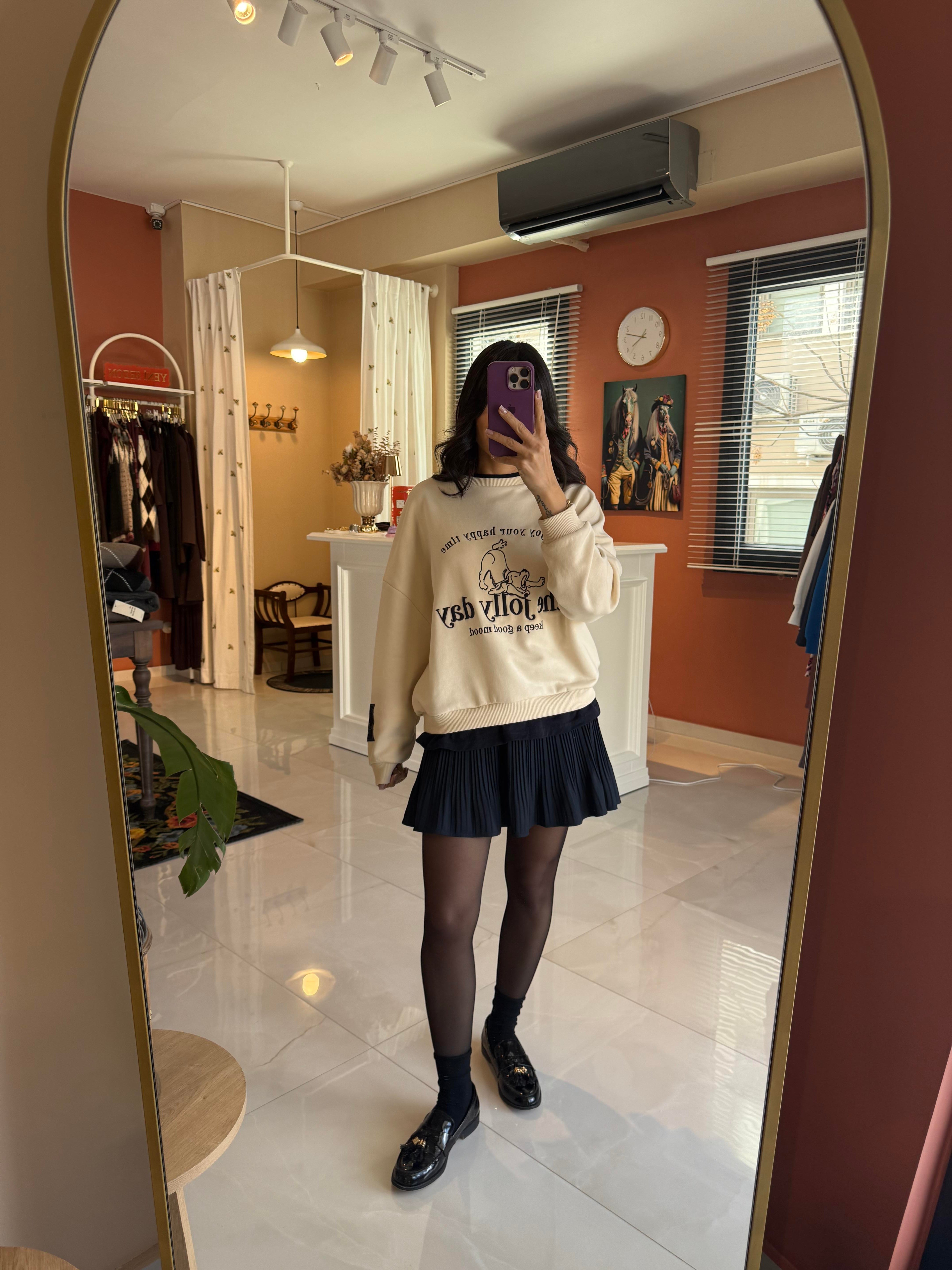 Lacivert Astarlı Şortlu Piliseli Mini Etek