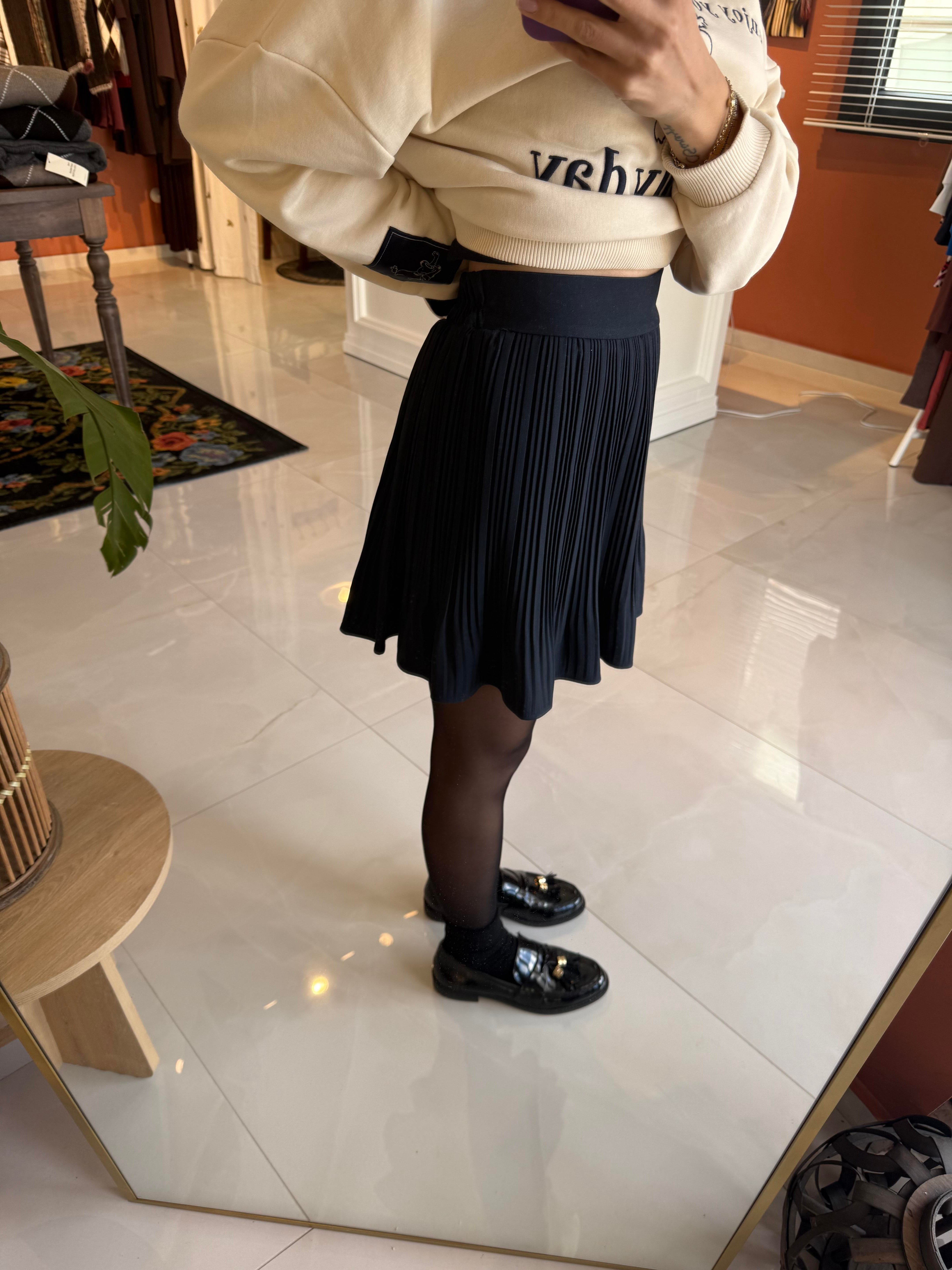 Lacivert Astarlı Şortlu Piliseli Mini Etek