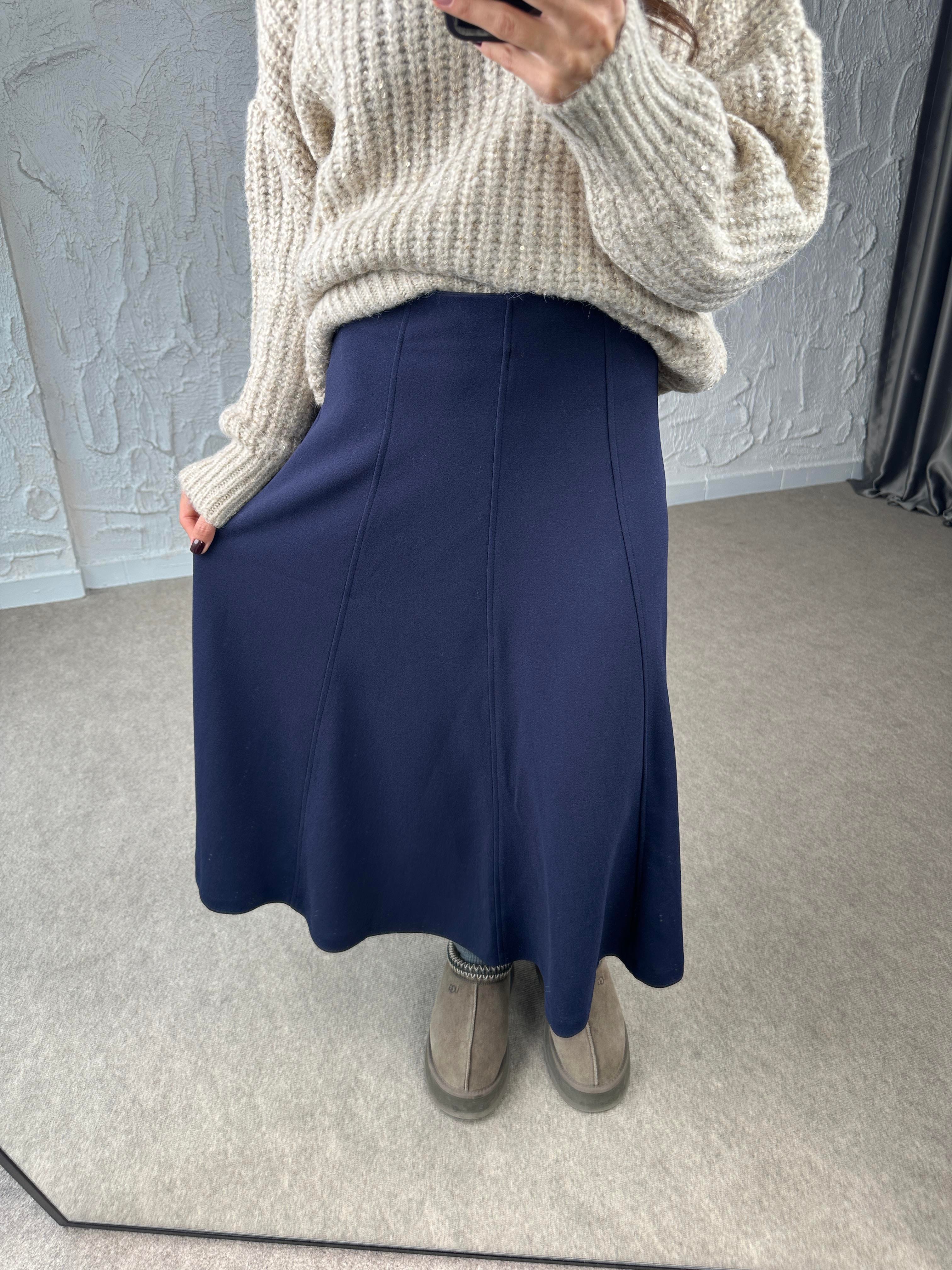 Lacivert Çan Midi Etek 