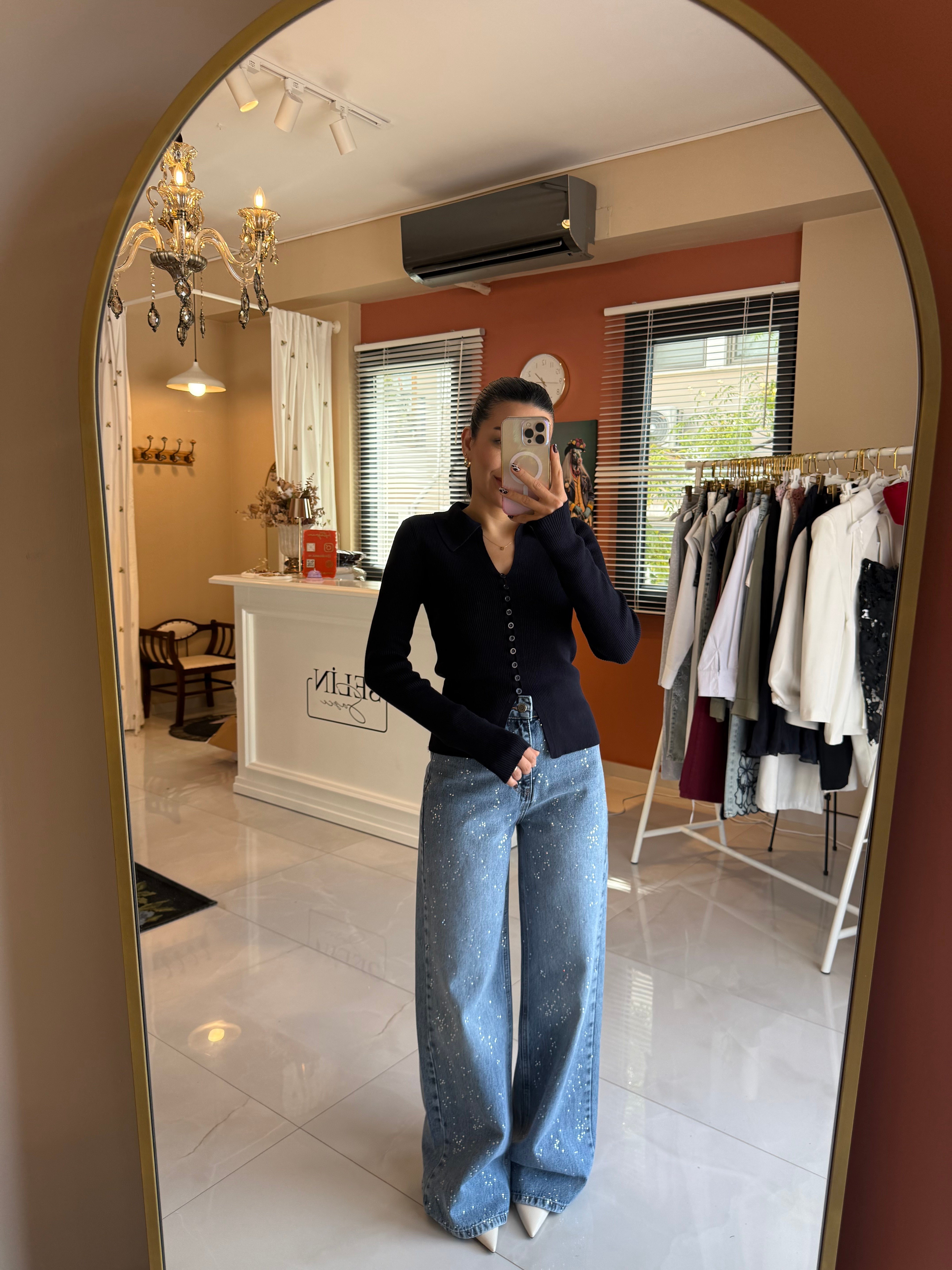 Lacivert Polo Yaka Düğmeli Triko