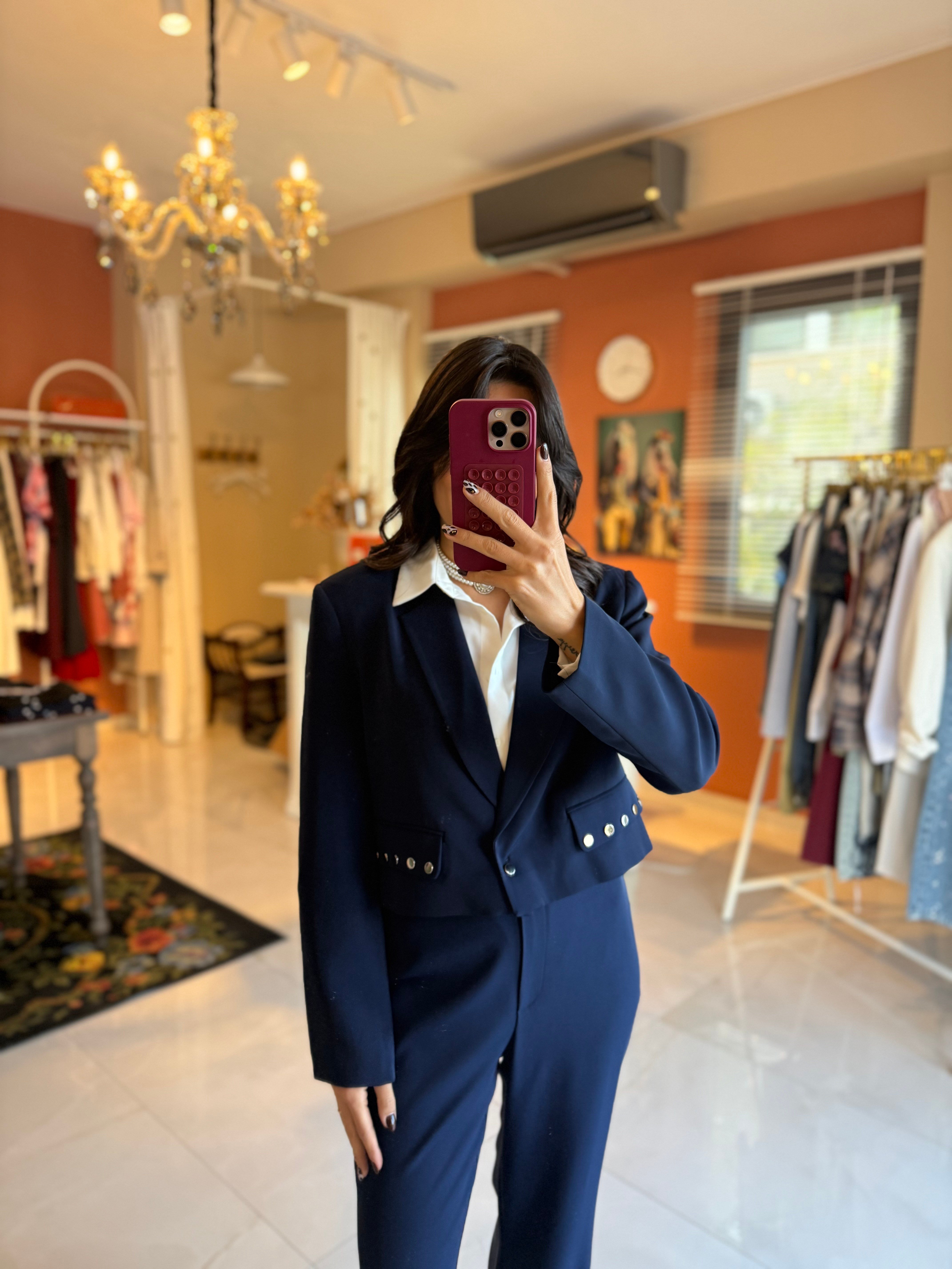 Lacivert Trok Detaylı Ceket