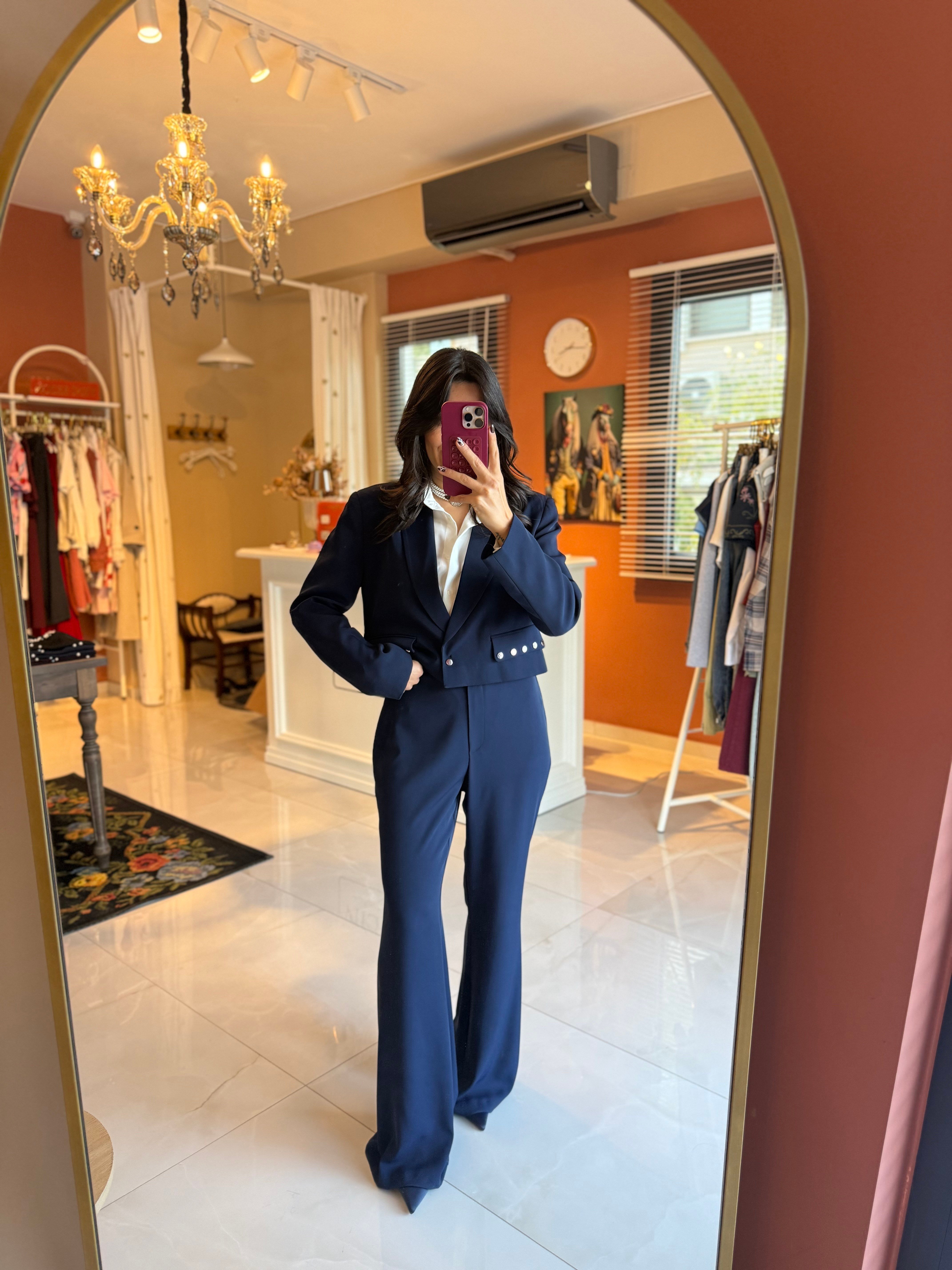 Lacivert Trok Detaylı Ceket