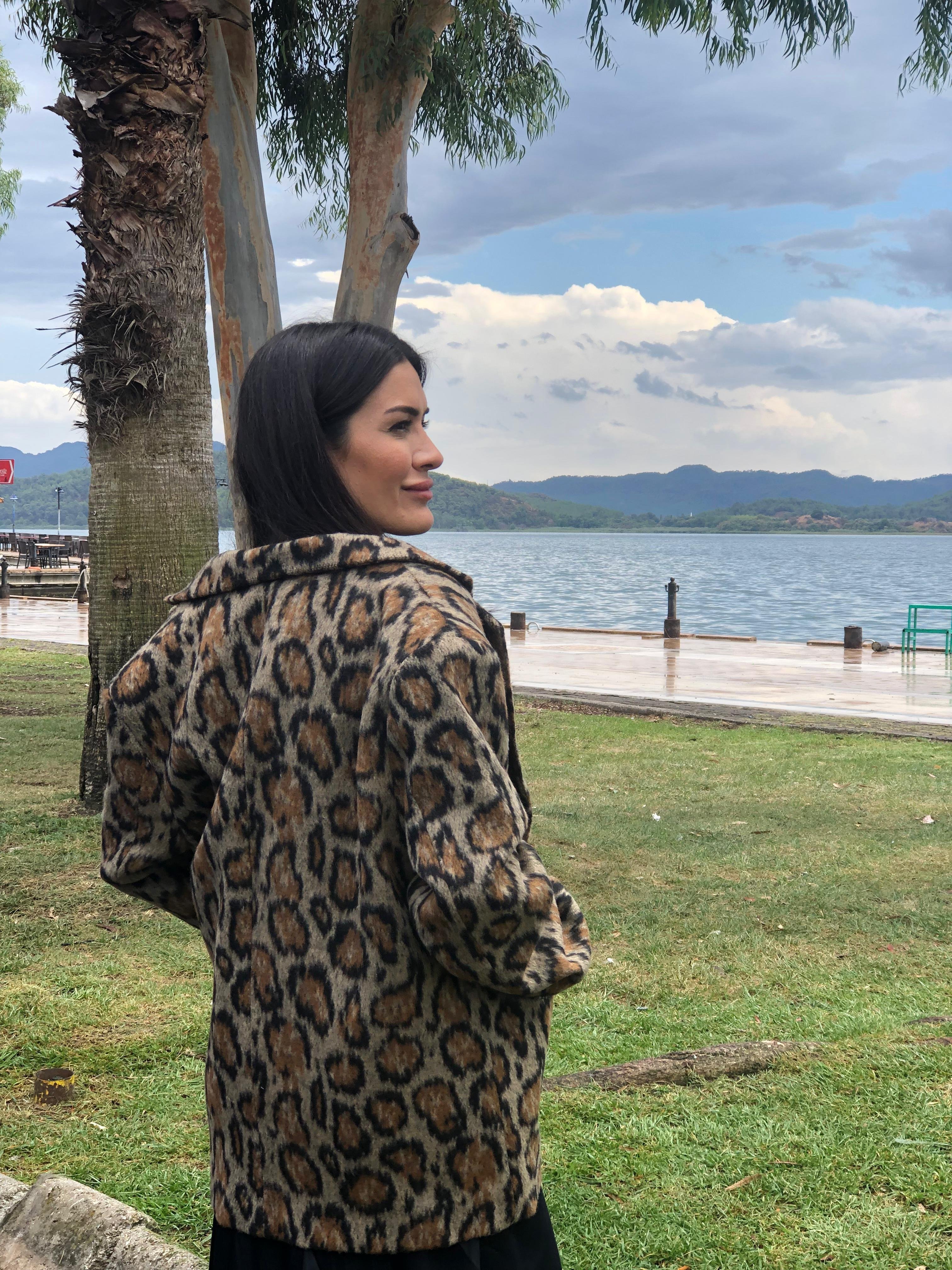 Leopar Desenli Oversize Ceket Blazer