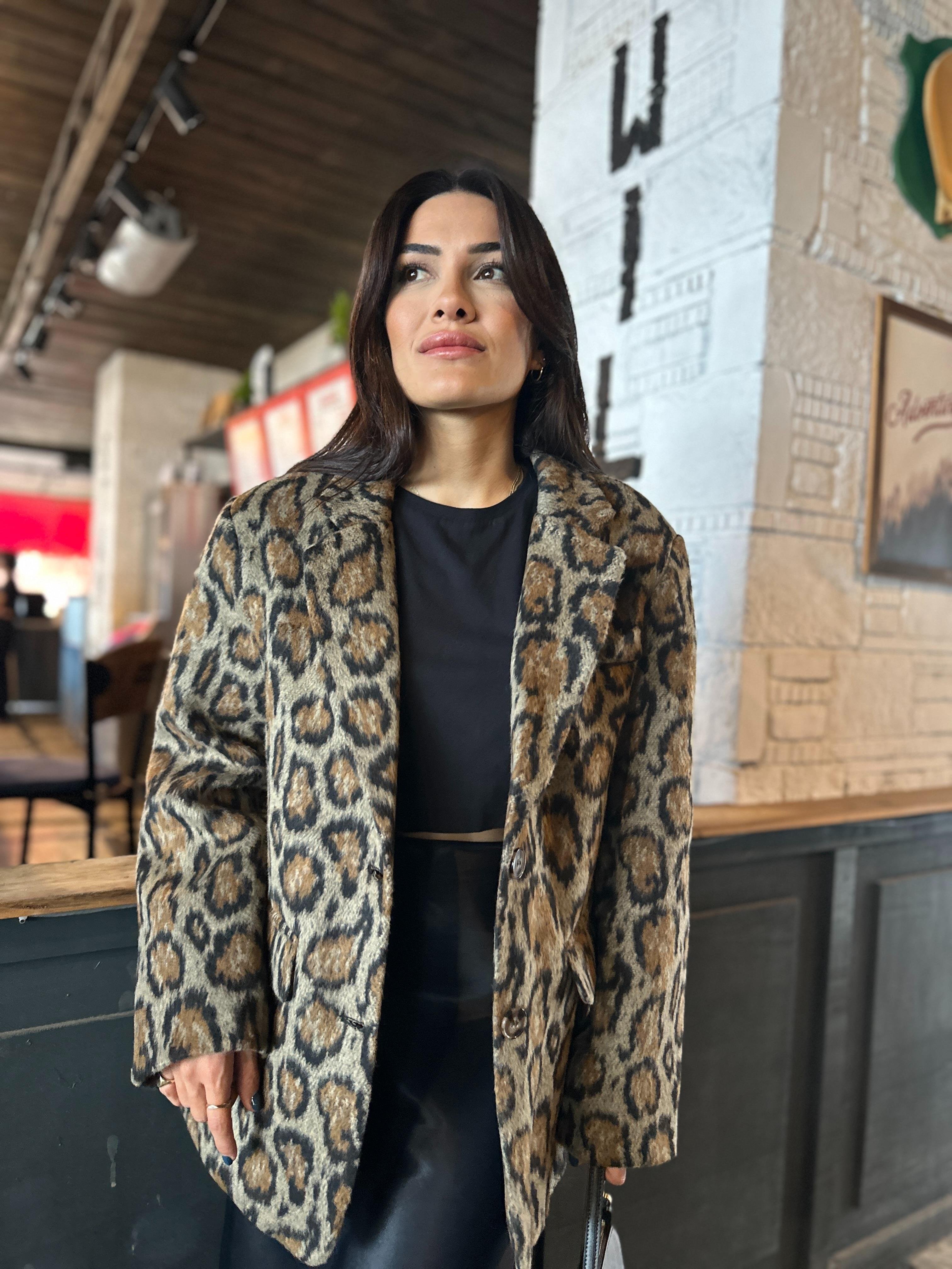 Leopar Desenli Oversize Ceket Blazer
