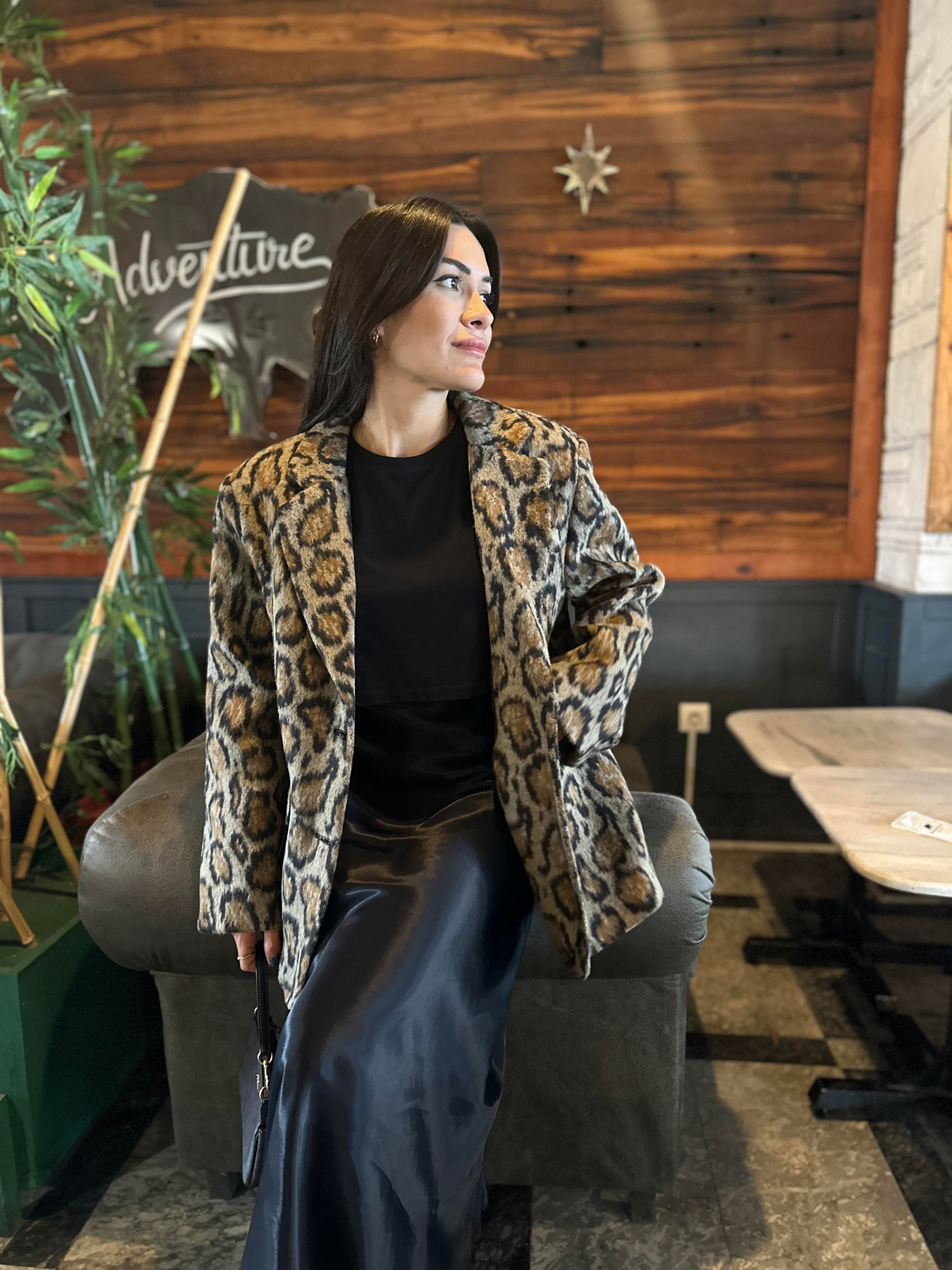 Leopar Desenli Oversize Ceket Blazer