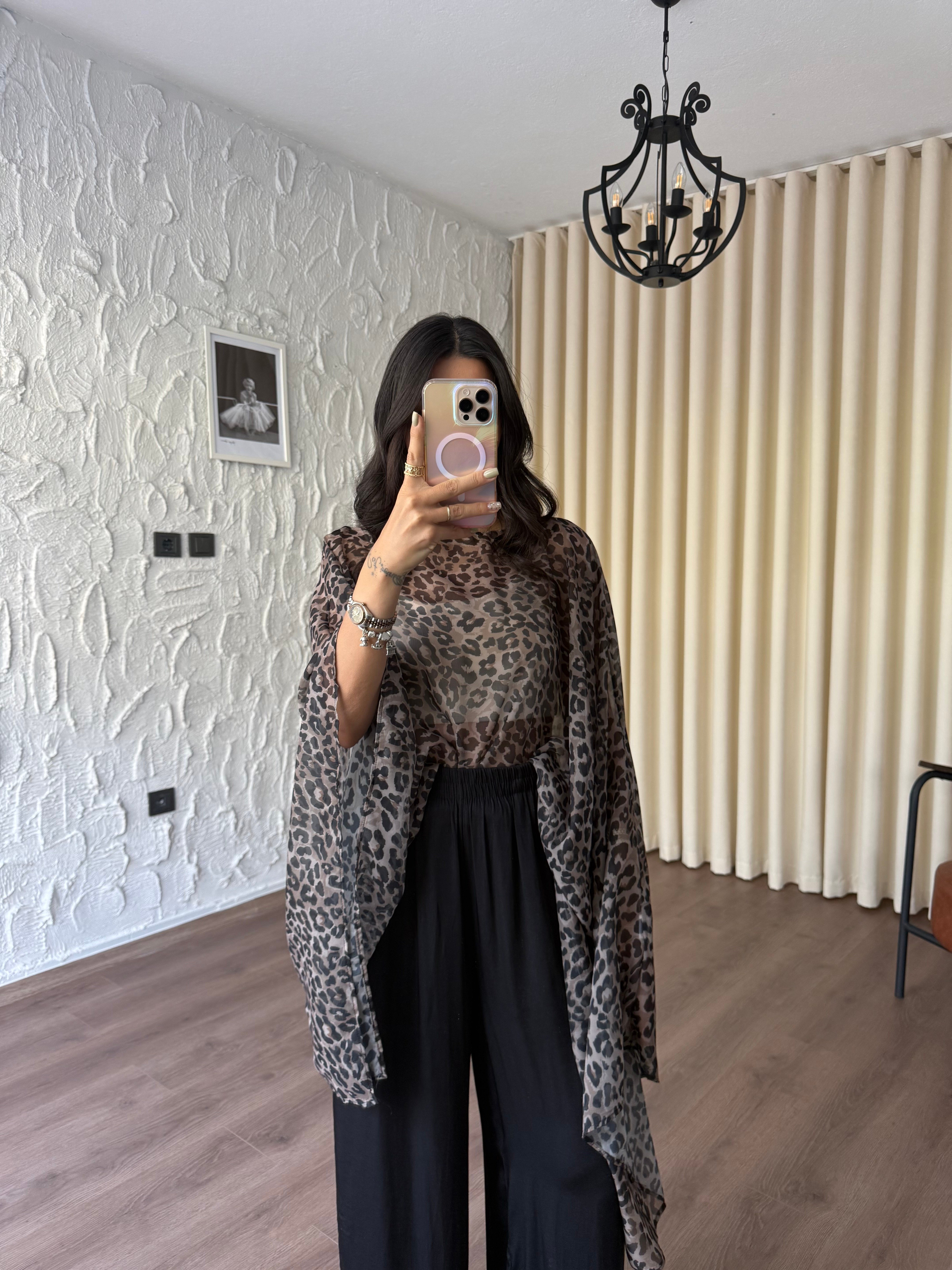 Leopar Desenli Pelerin Bluz