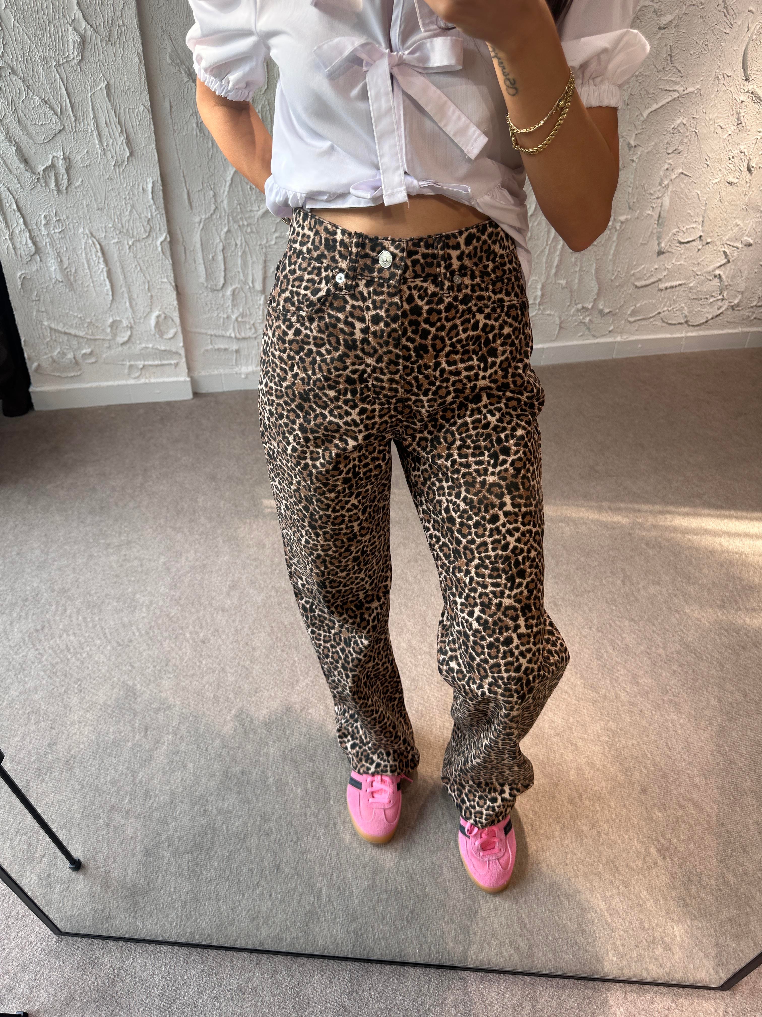 Leopar Desenli Straight Jean Pantolon