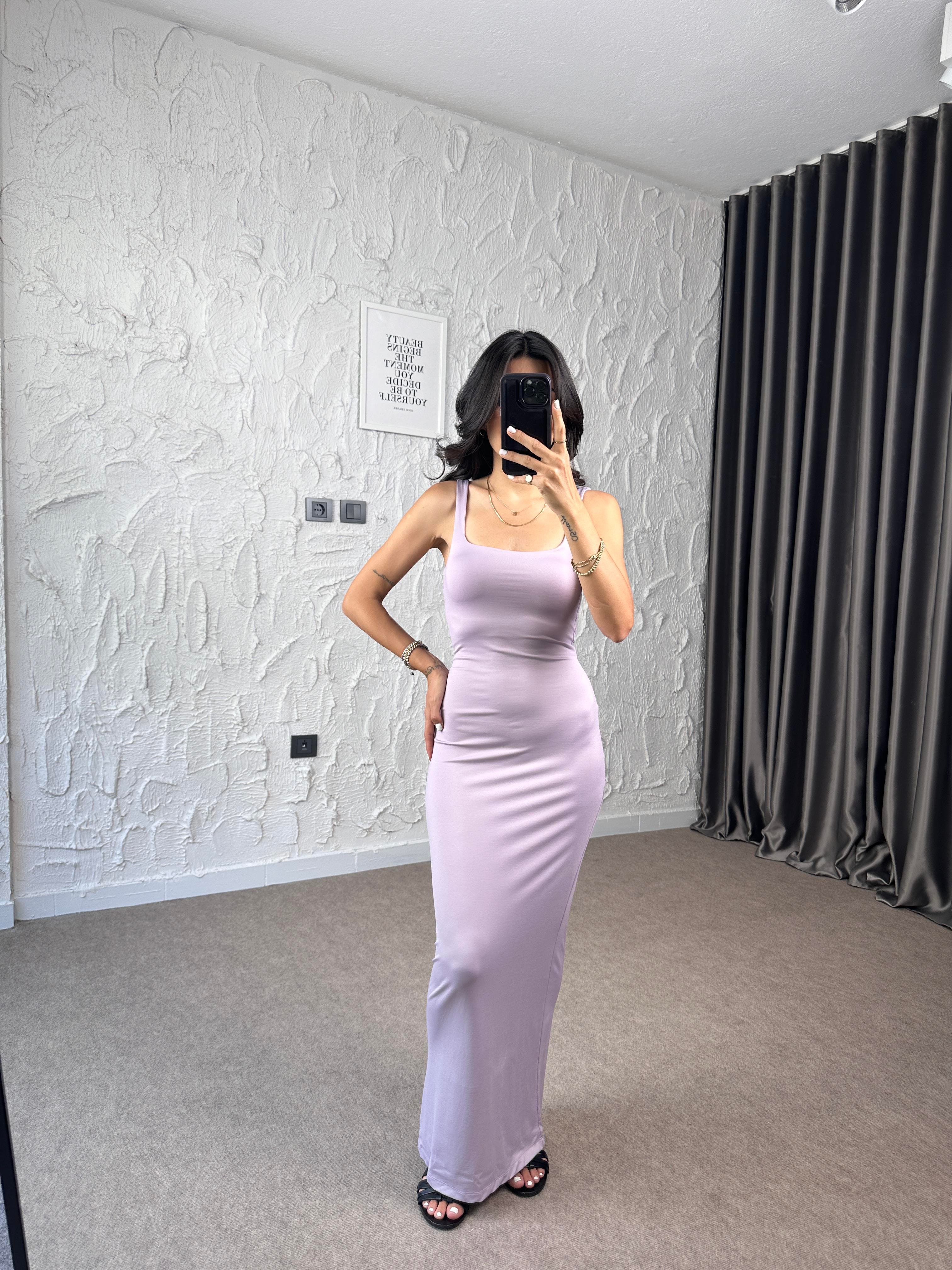 Lila Stretch Maxi Elbise