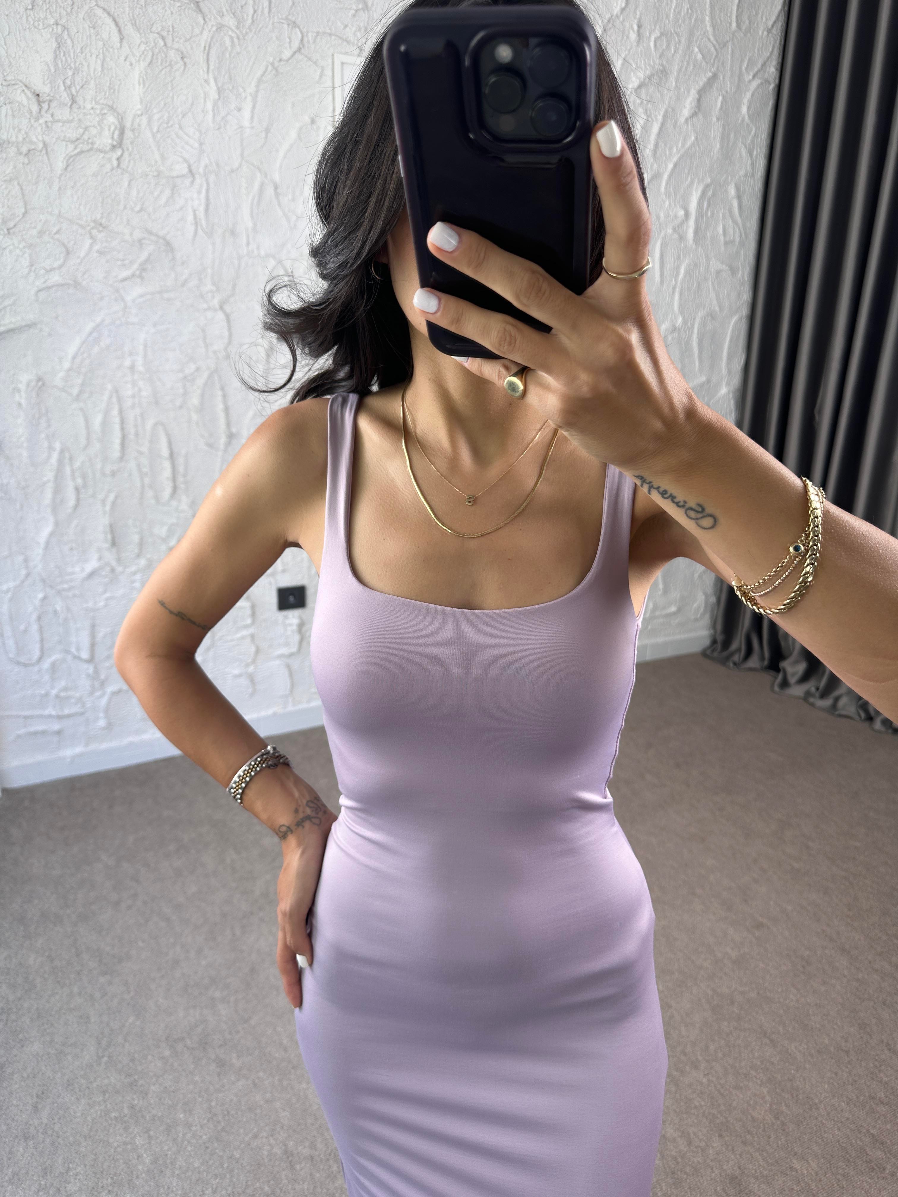 Lila Stretch Maxi Elbise