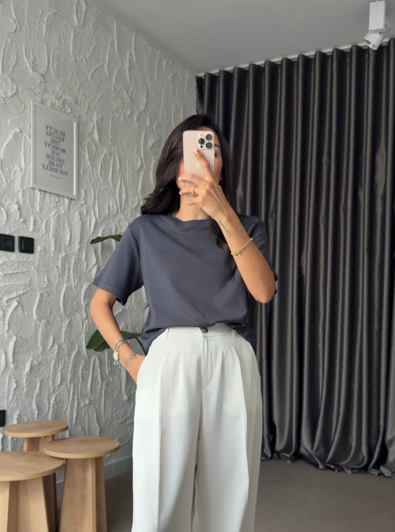 Logo İşlemeli Antrasit Basic Tshirt