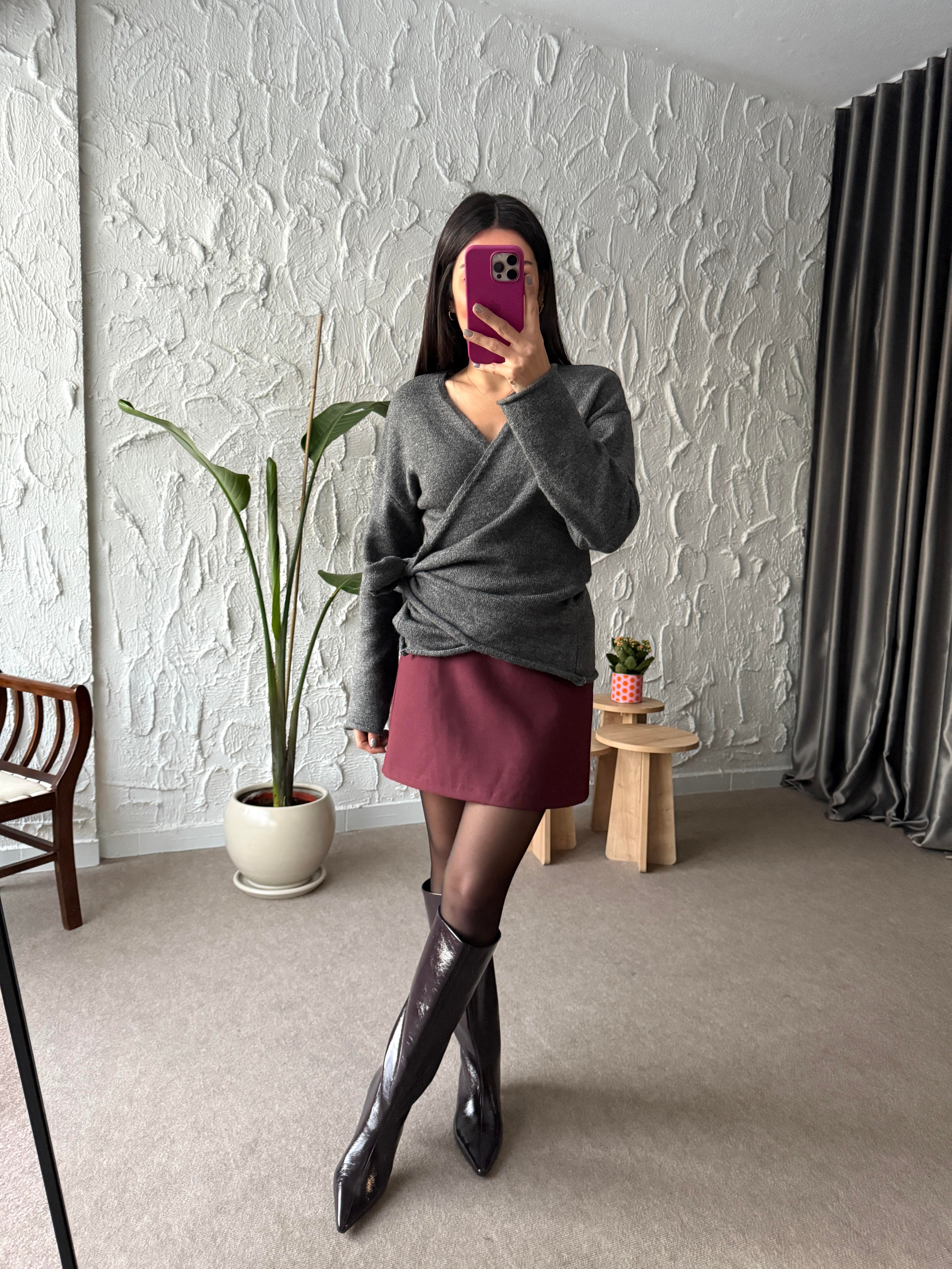 Masi Bordo Mini Kumaş Etek