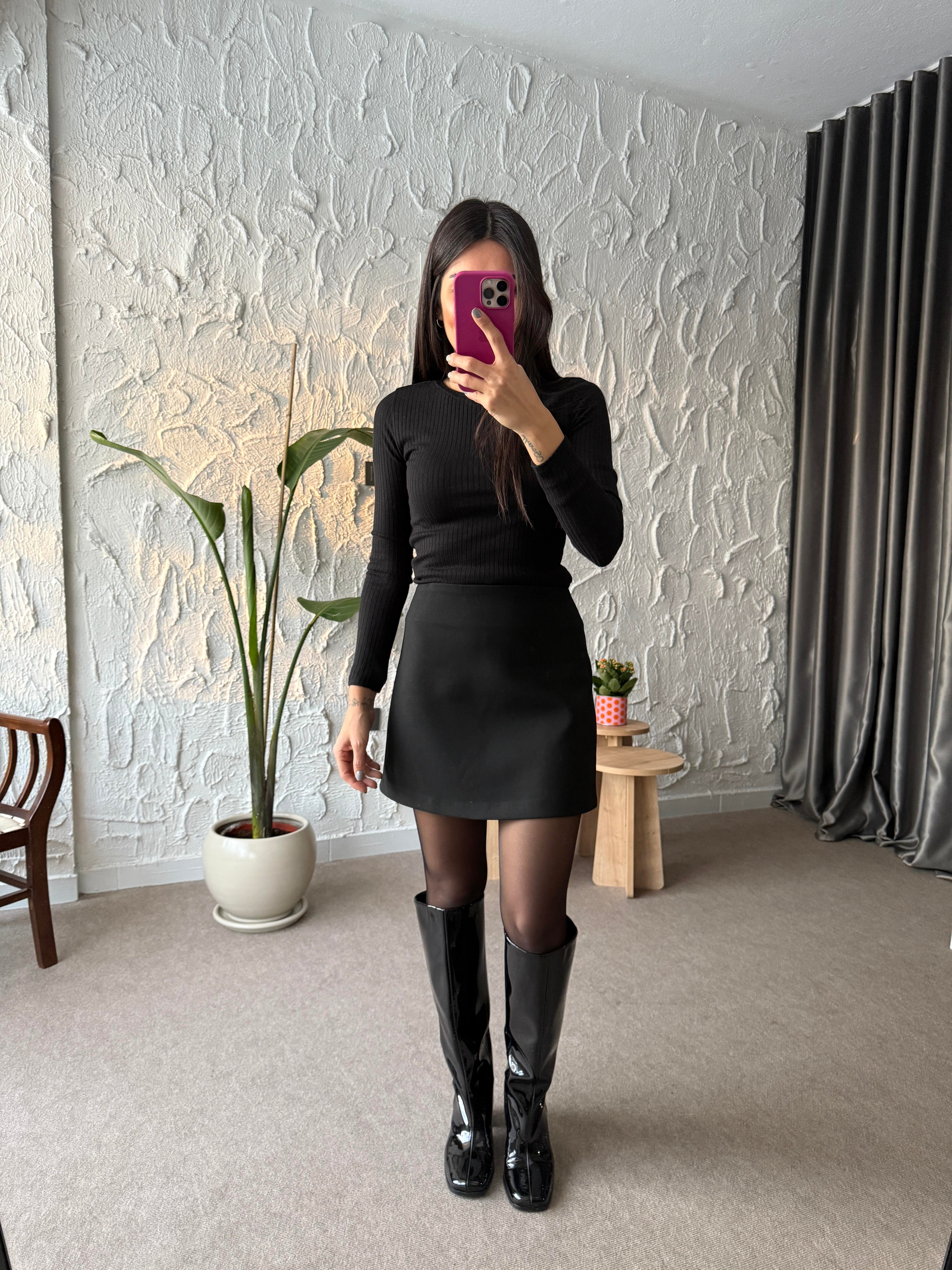 Masi Siyah Mini Kumaş Etek