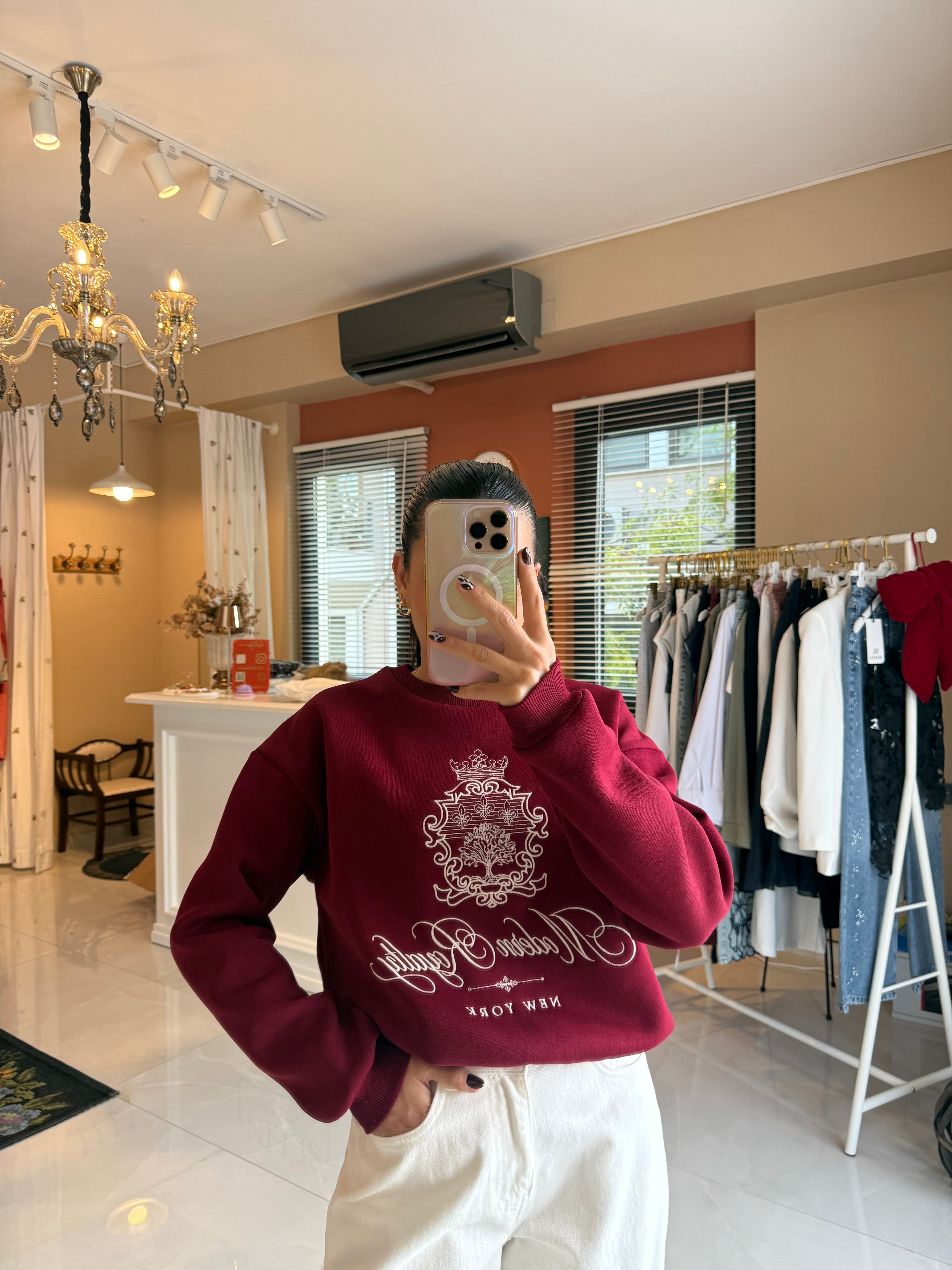 Nakış İşlemeli Bordo Sweatshirt