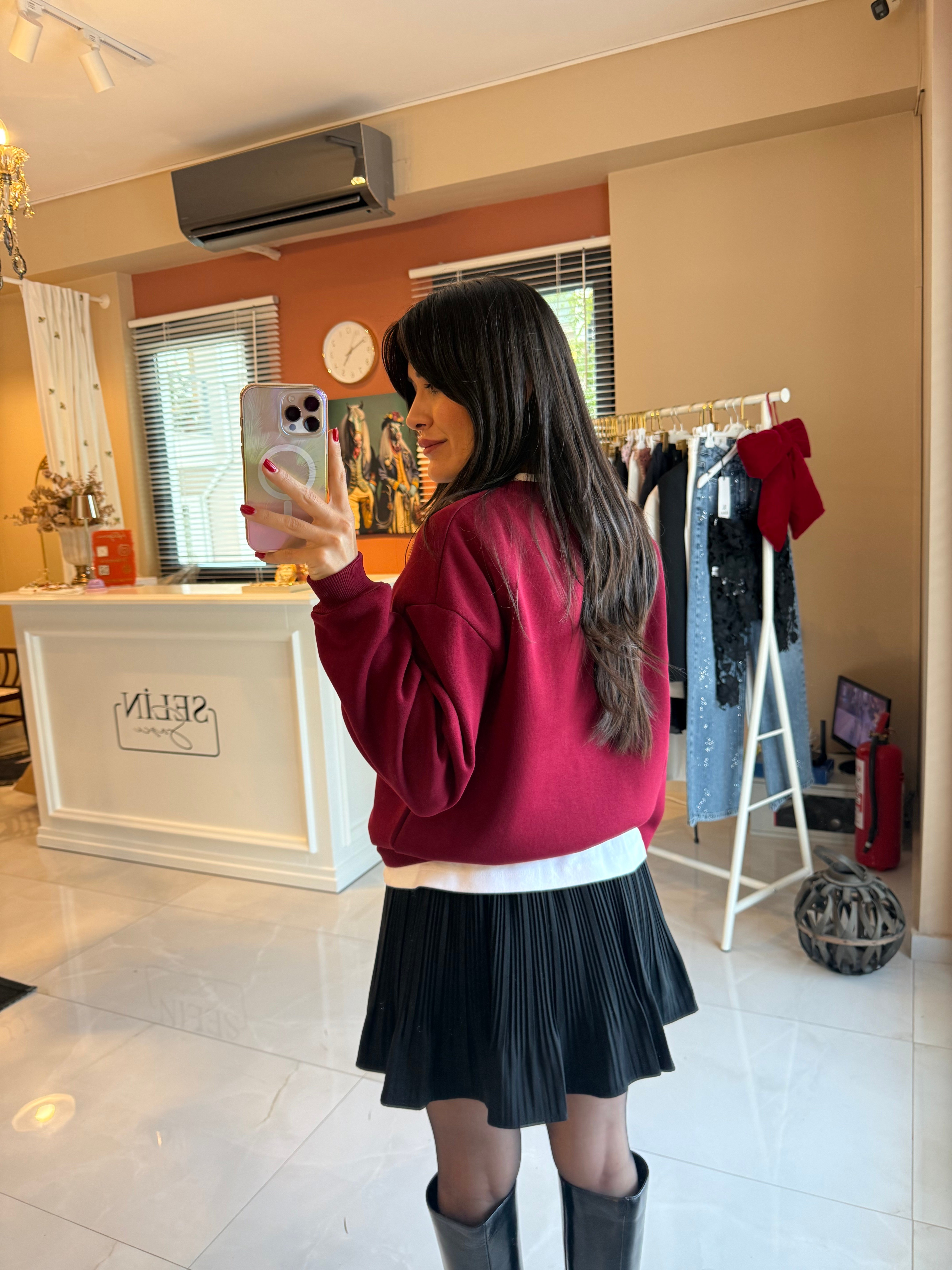 Nakış İşlemeli Bordo Sweatshirt