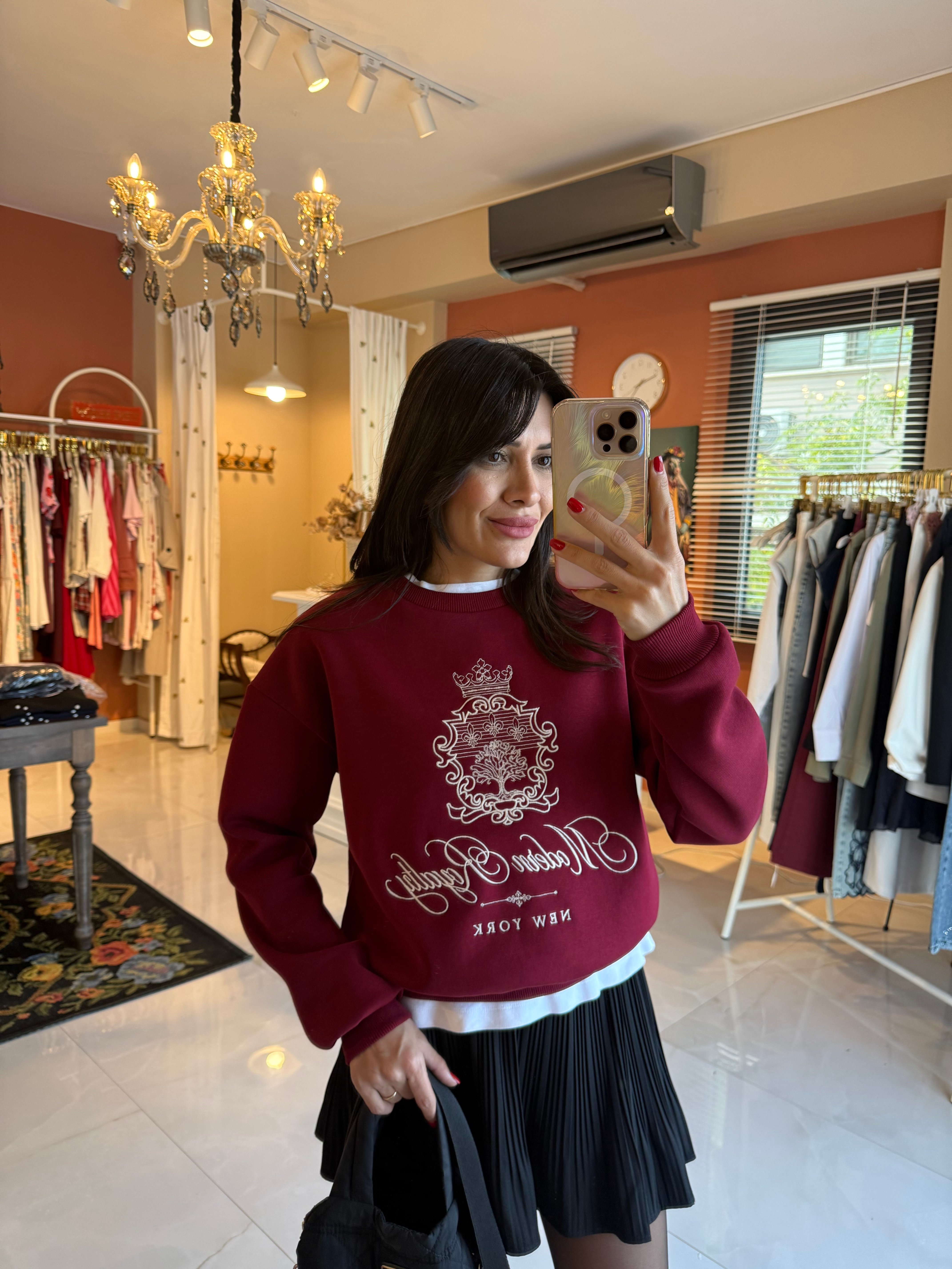 Nakış İşlemeli Bordo Sweatshirt