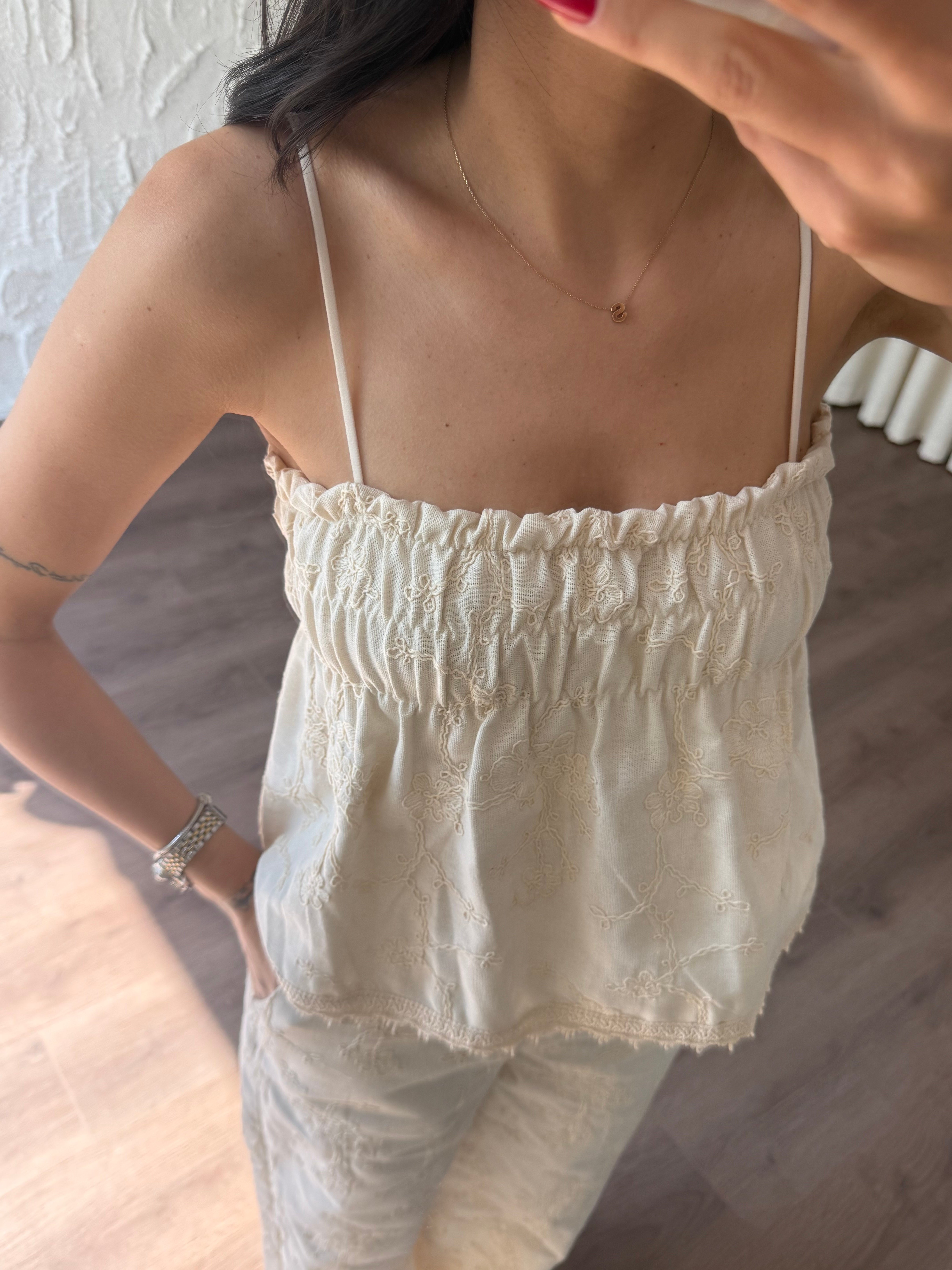Naturel Nakış İşlemeli Bluz