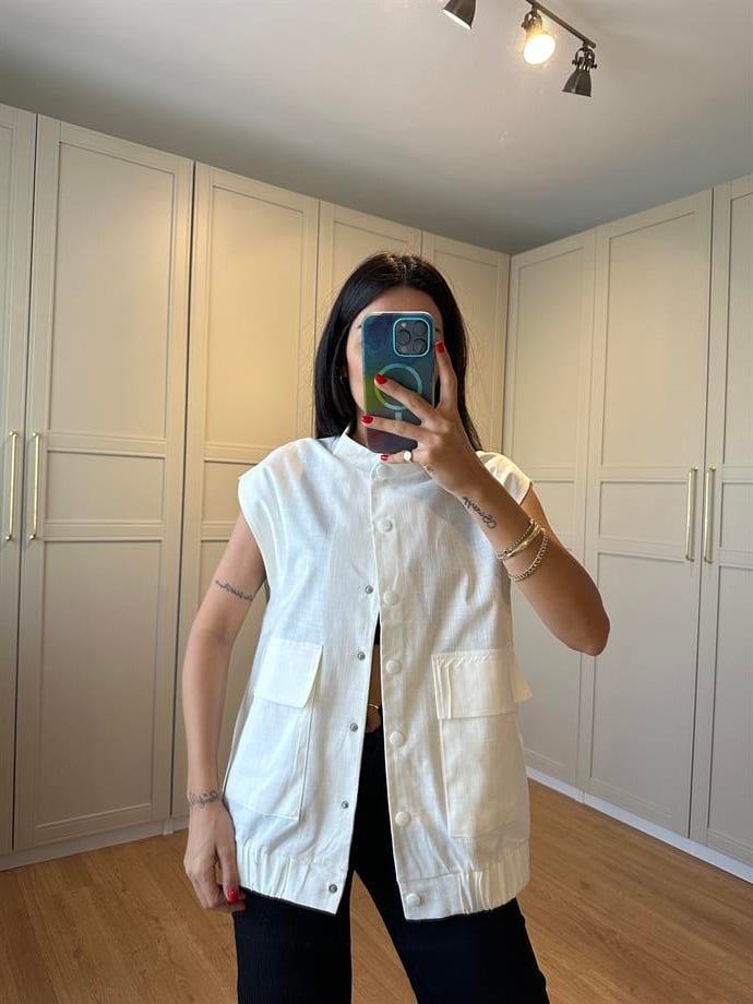 Olimpia Ekru Oversize Yelek