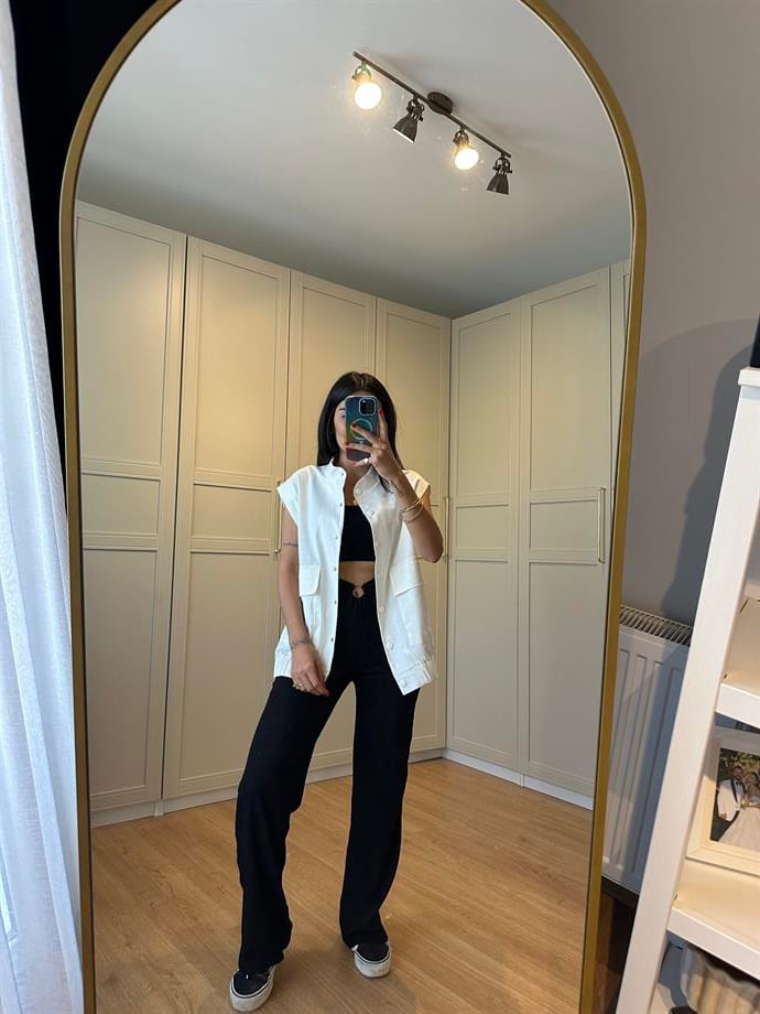 Olimpia Ekru Oversize Yelek