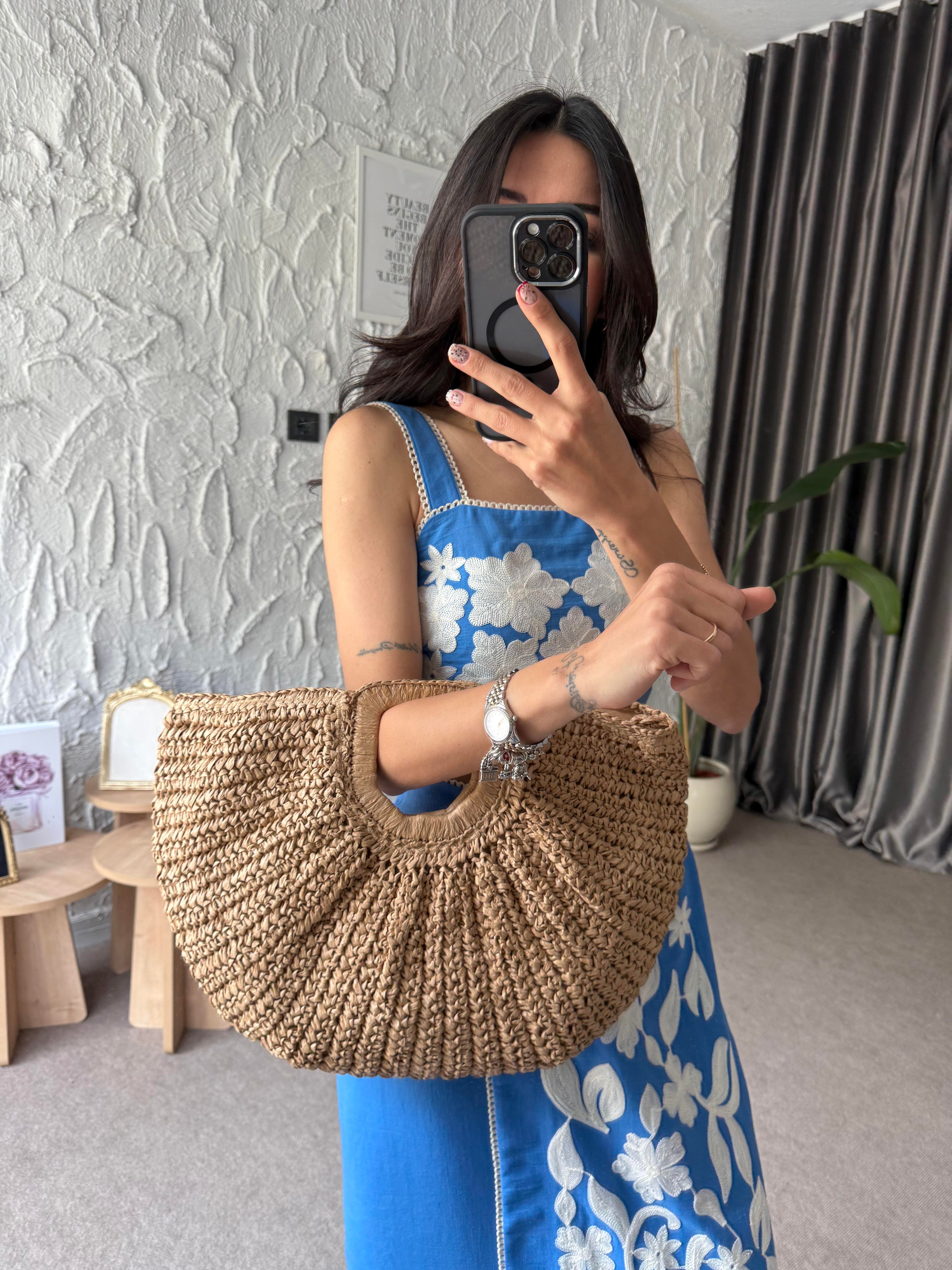 Oval Model Hasır Çanta 