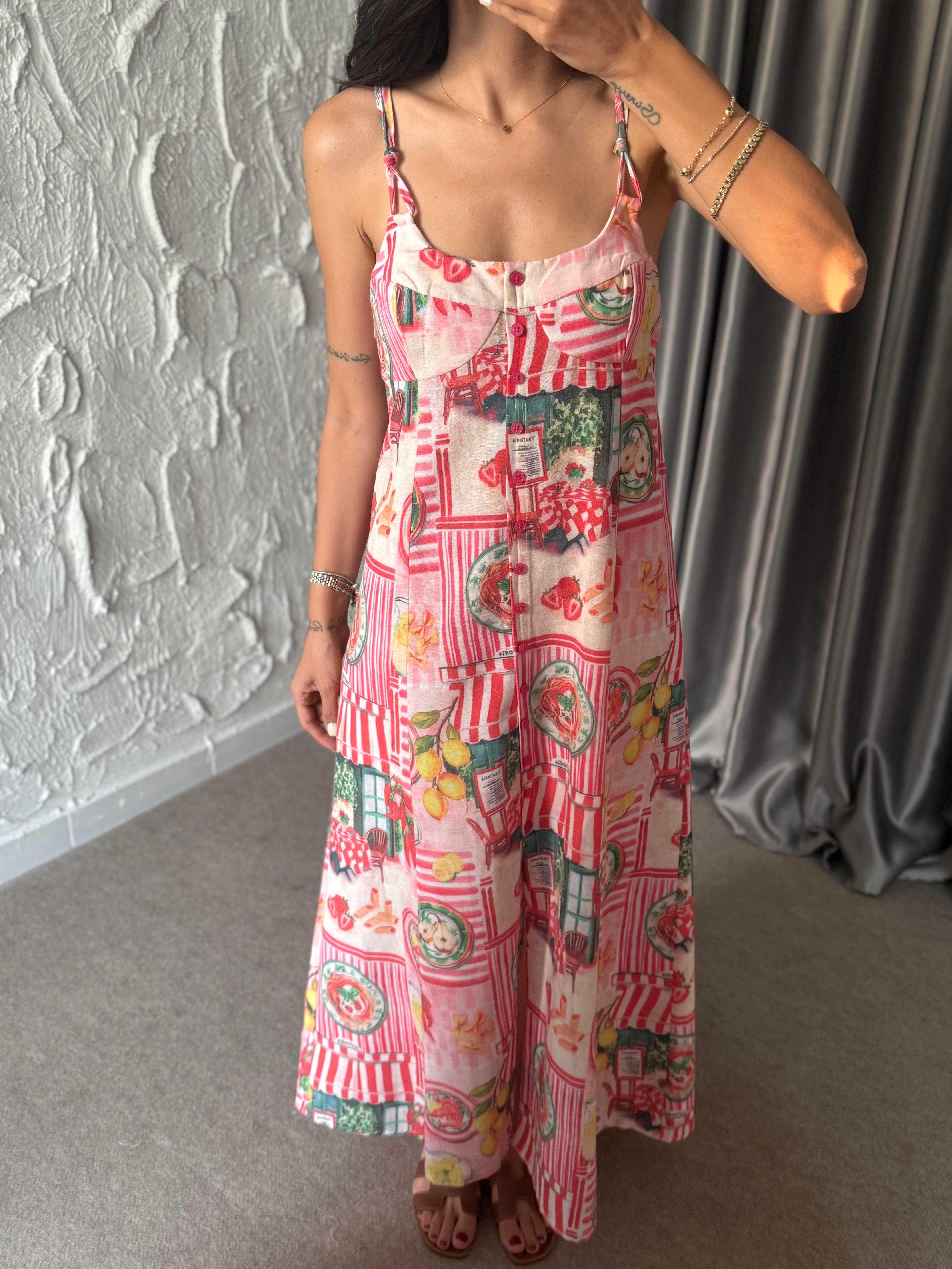 Paris Pembe Keten Elbise