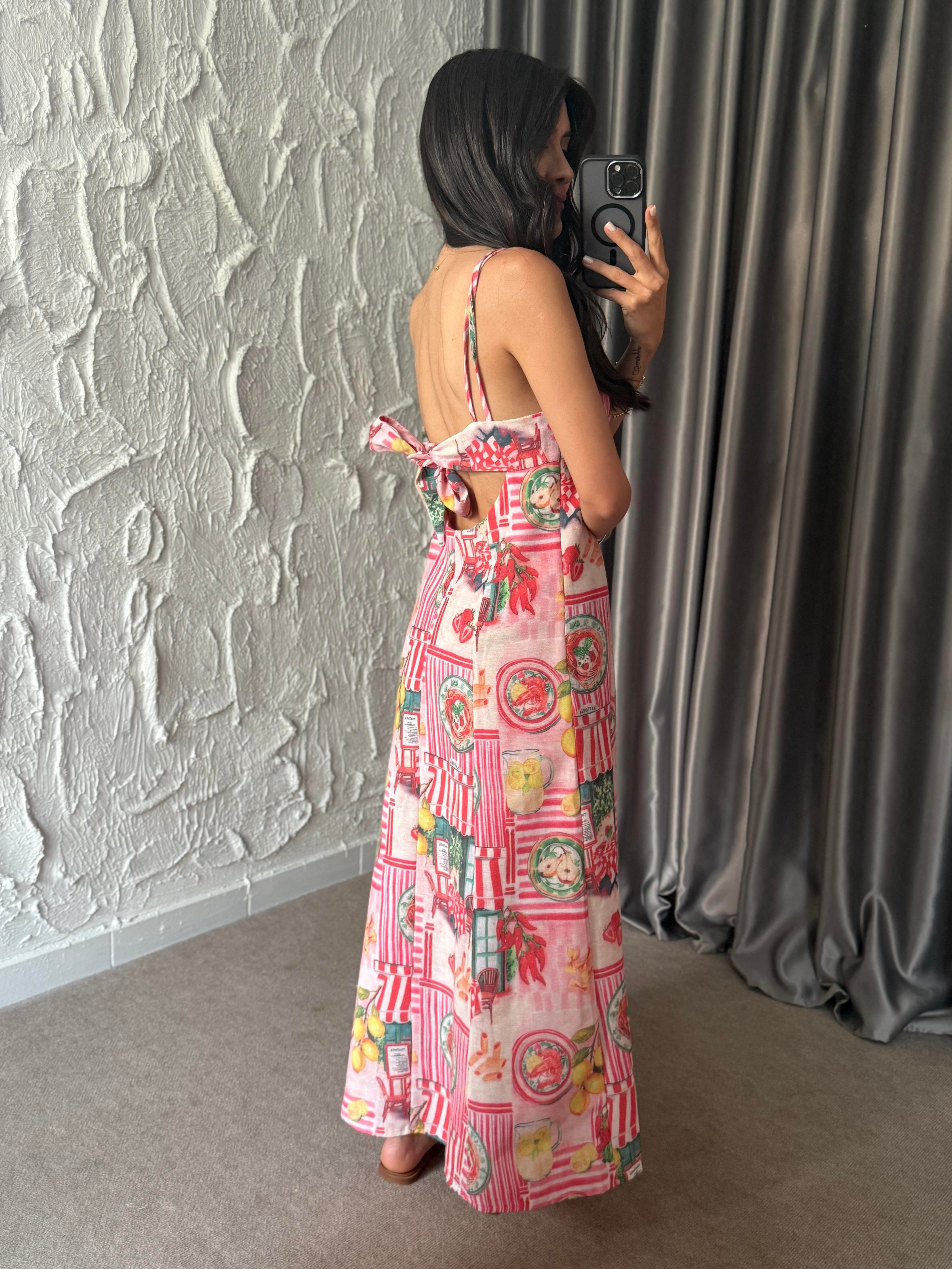 Paris Pembe Keten Elbise