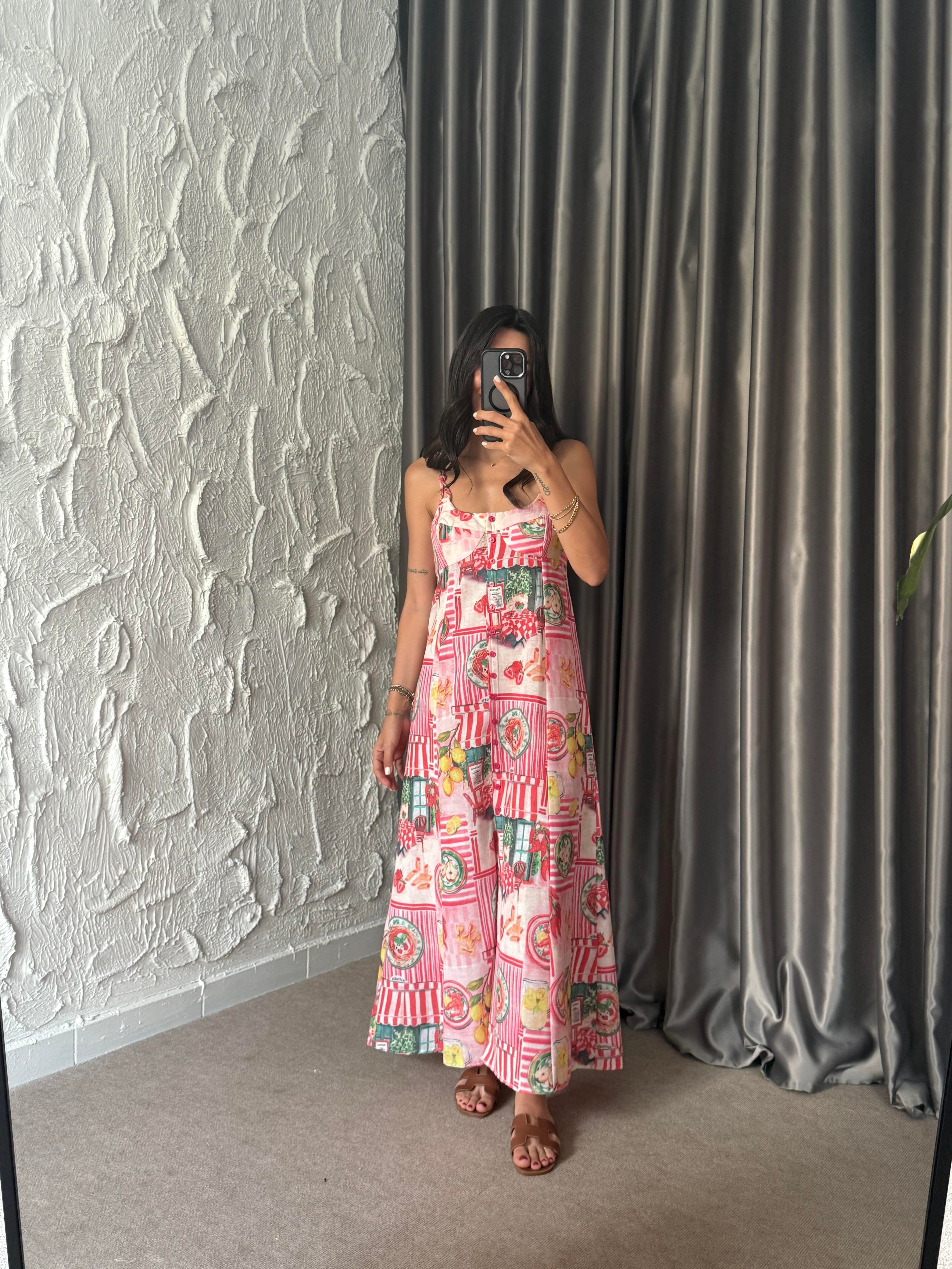 Paris Pembe Keten Elbise