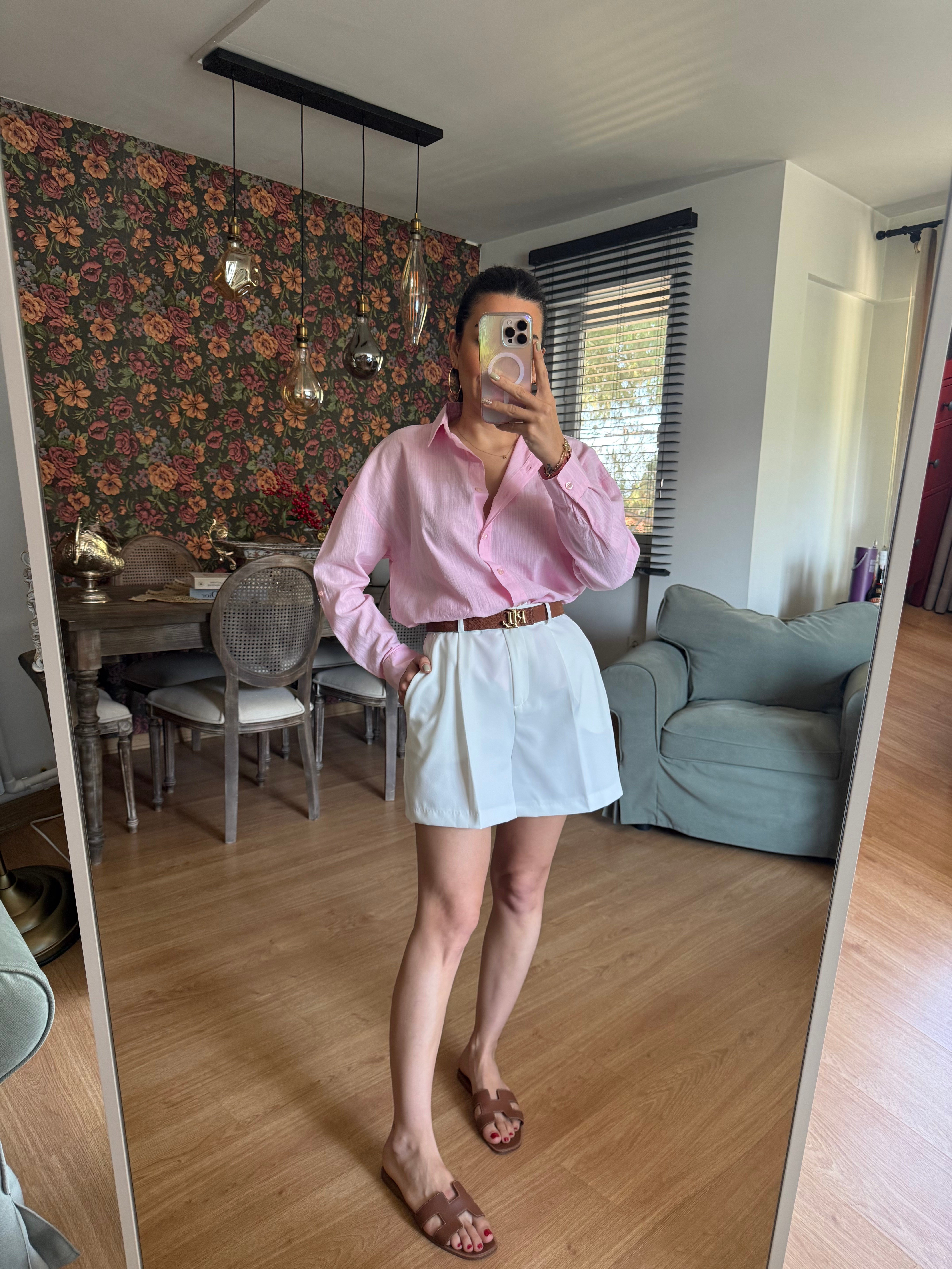 Pembe Keten Gömlek