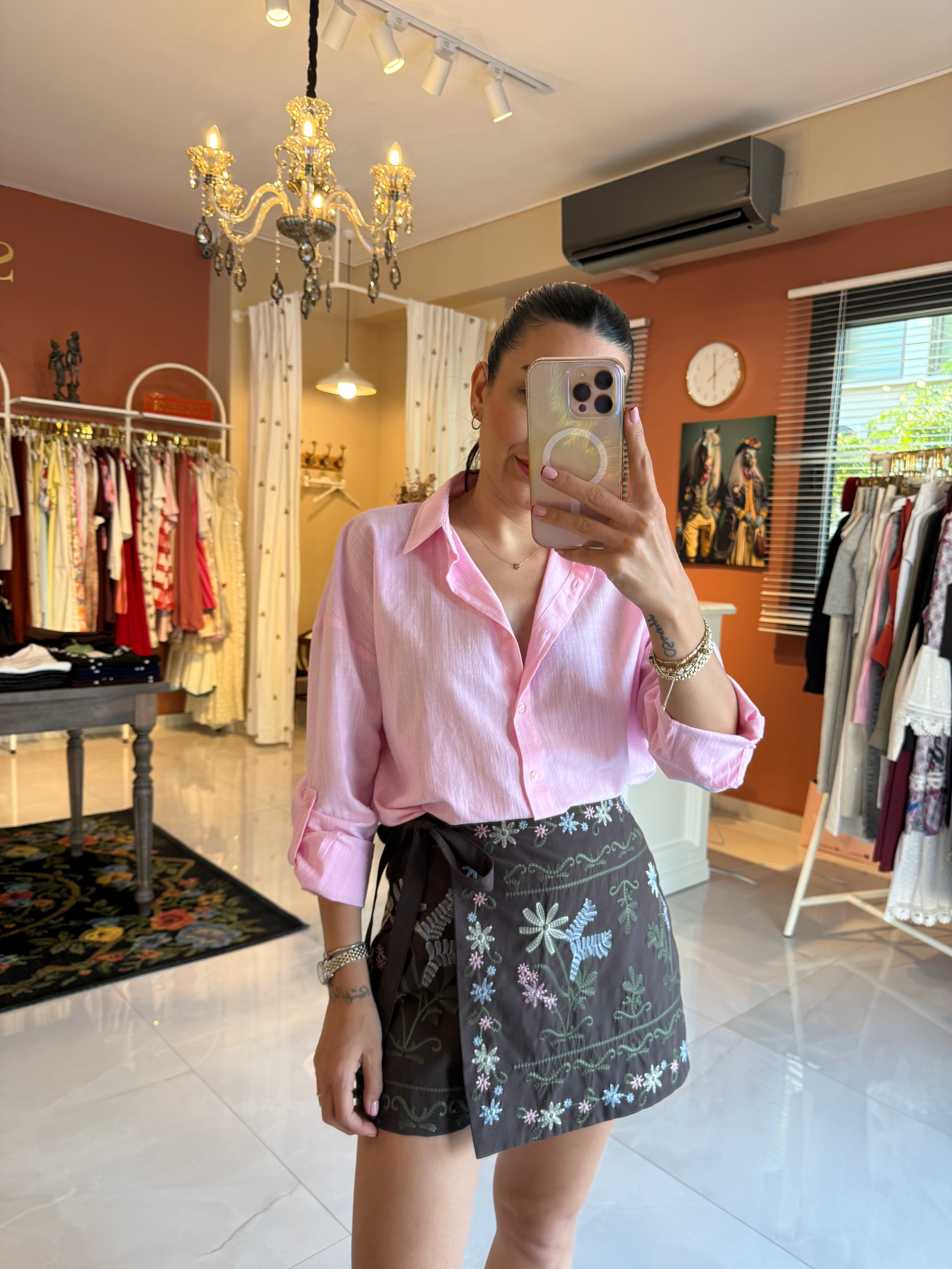 Pembe Keten Gömlek