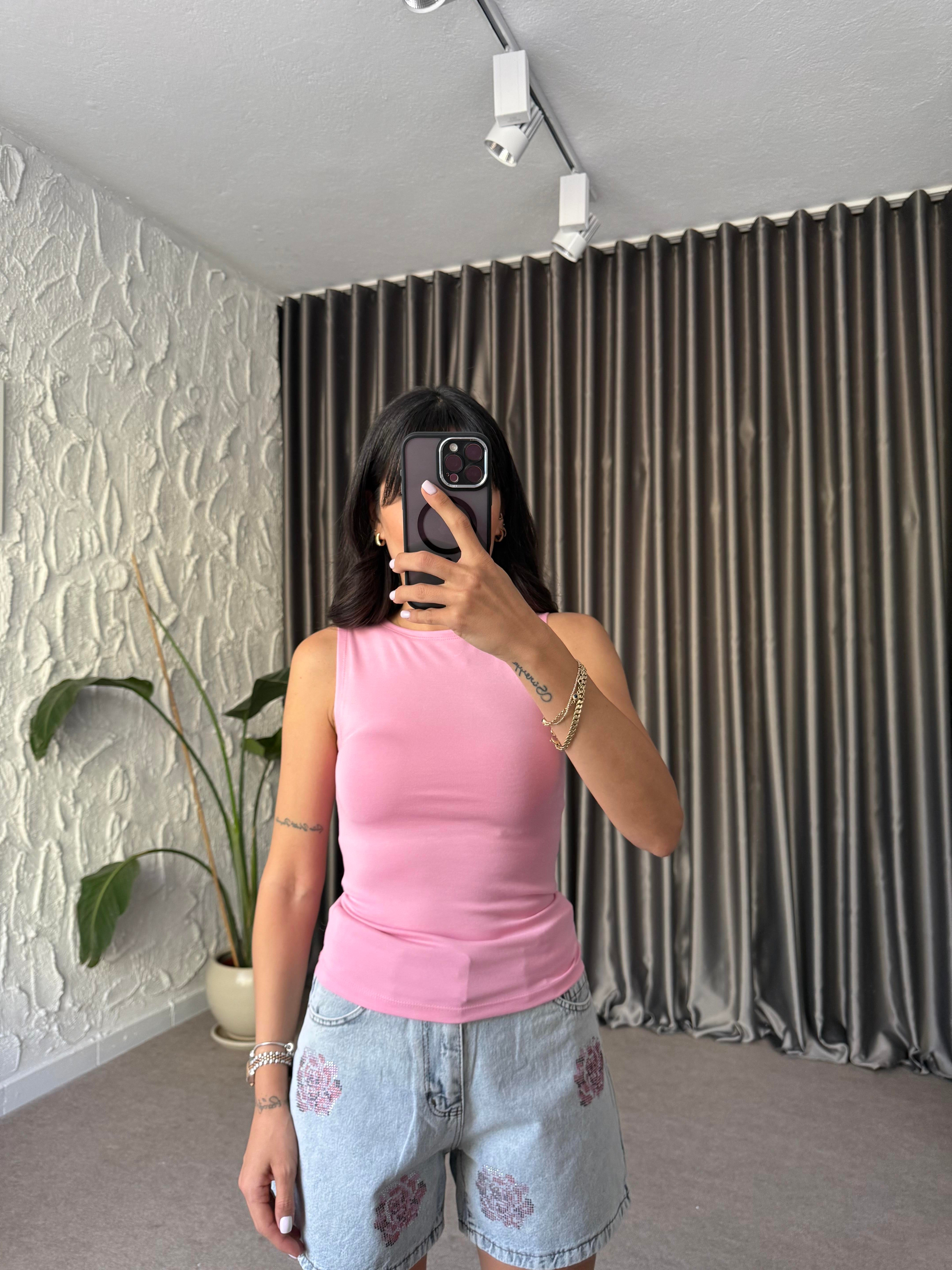 Pembe Kolsuz Basic Bluz