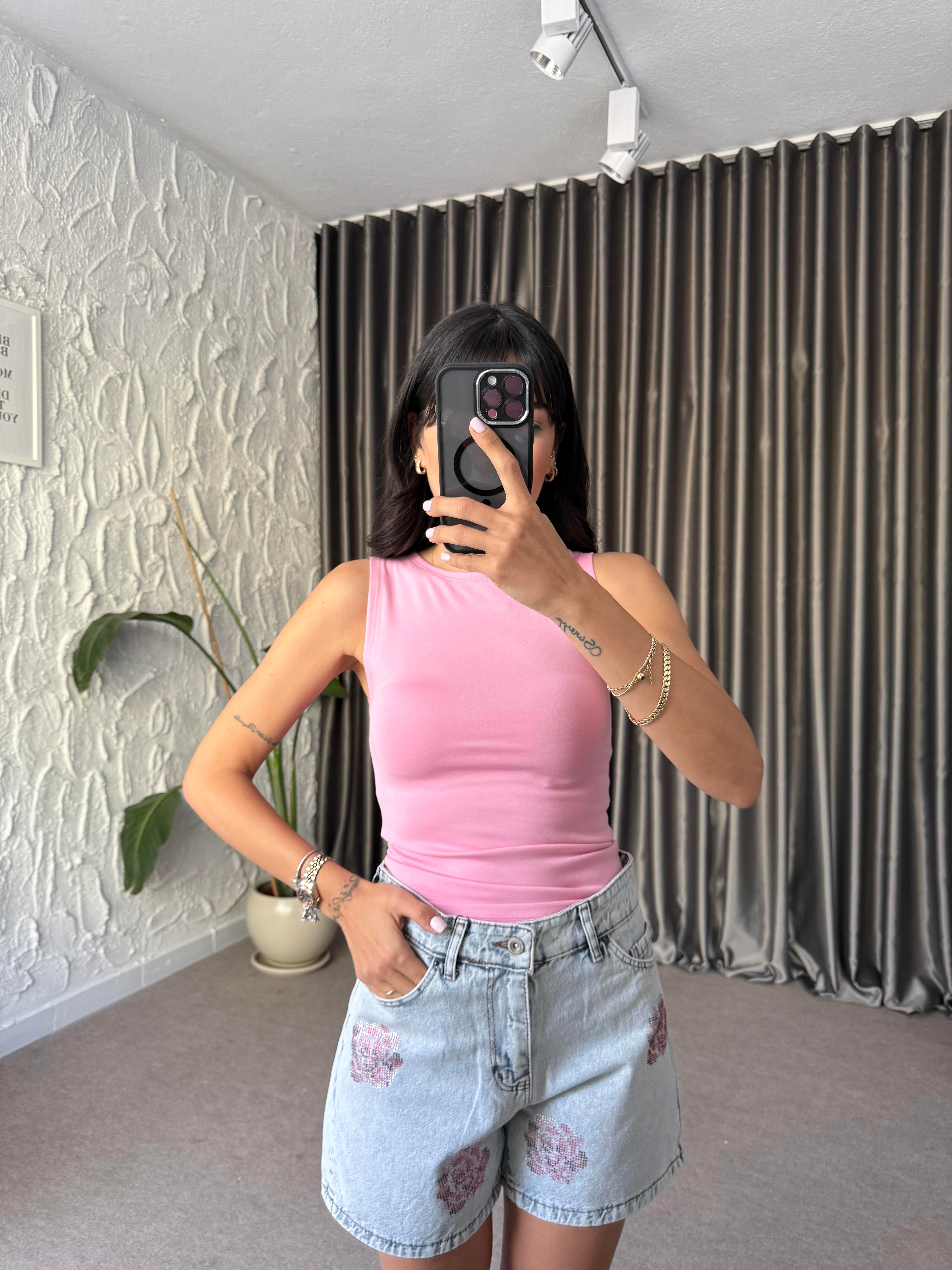 Pembe Kolsuz Basic Bluz