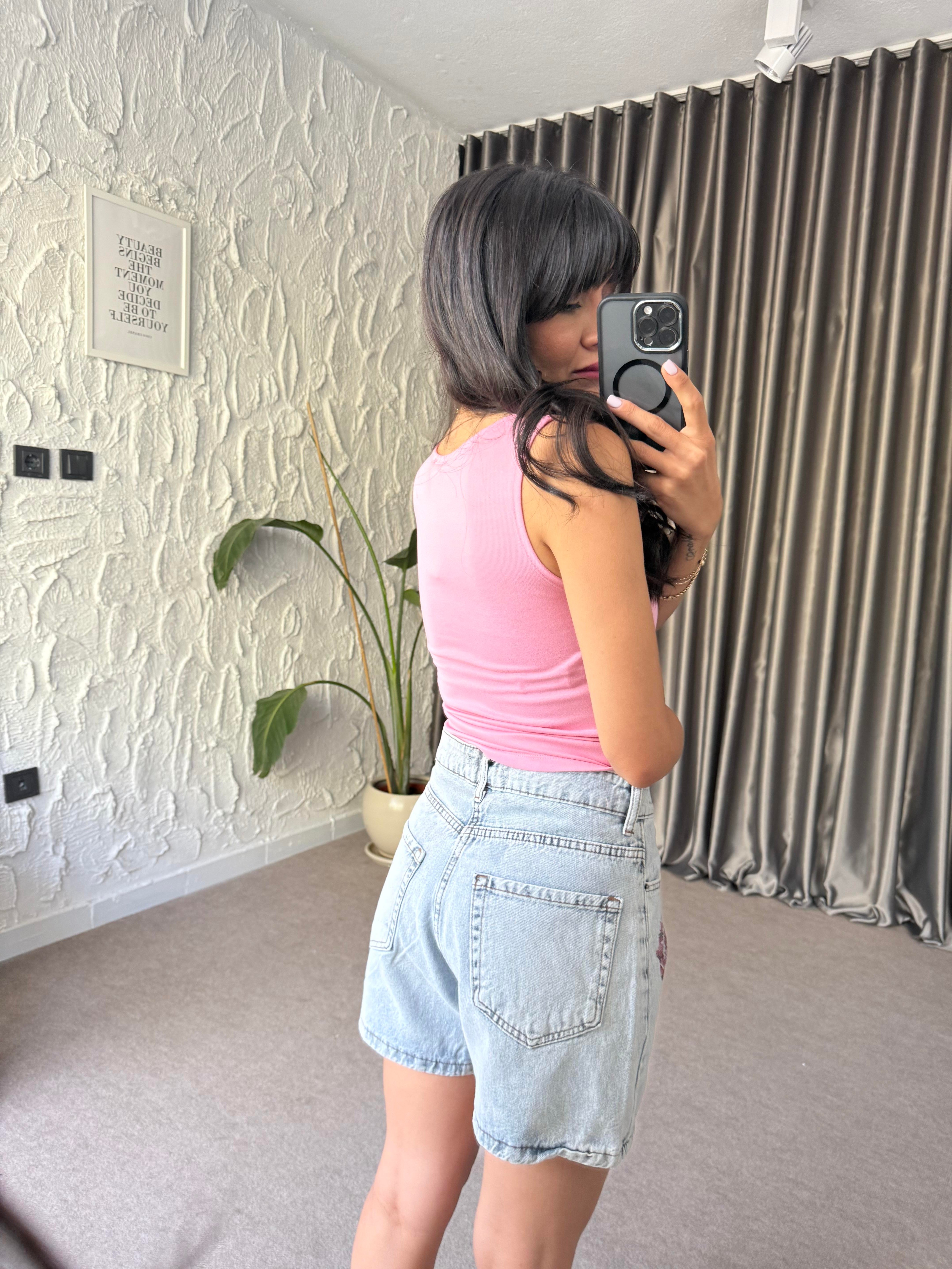 Pembe Kolsuz Basic Bluz