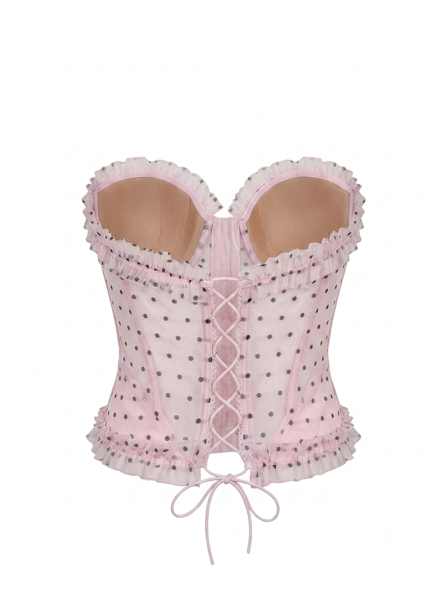 Pembe Puantiyeli Transparan Korse
