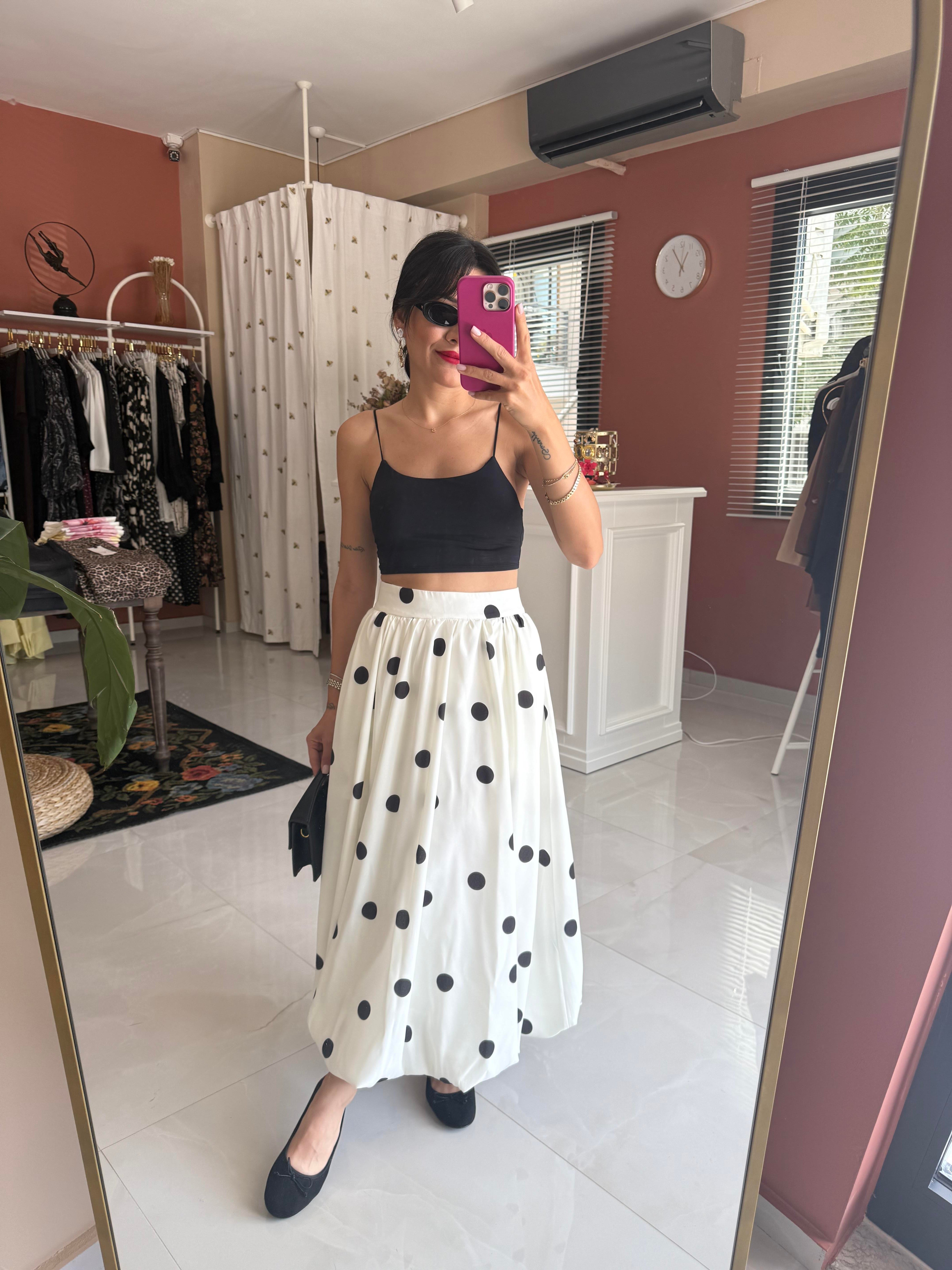 Puantiyeli Balon Etek - Ekru