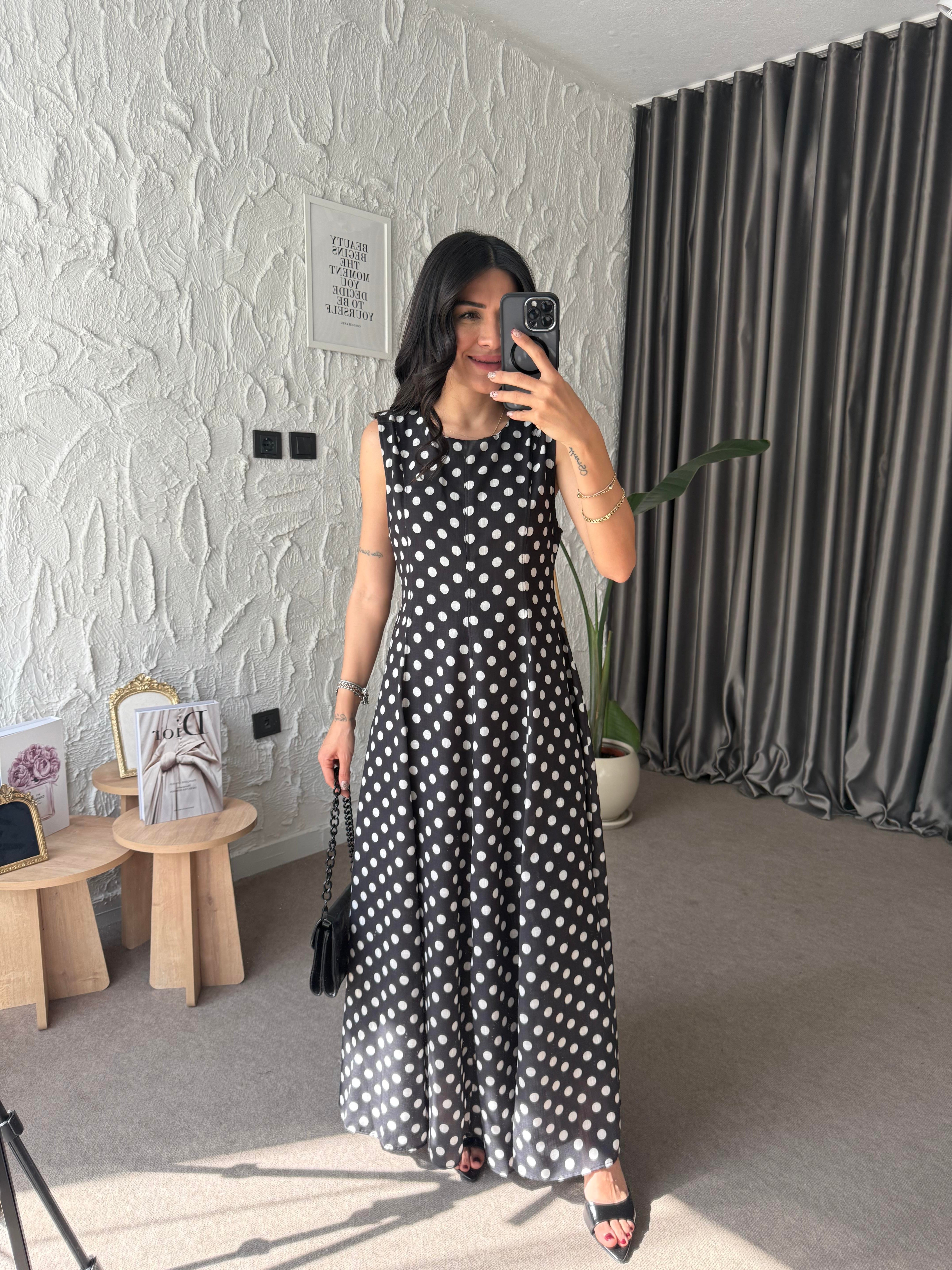 Puantiyeli Midi Elbise