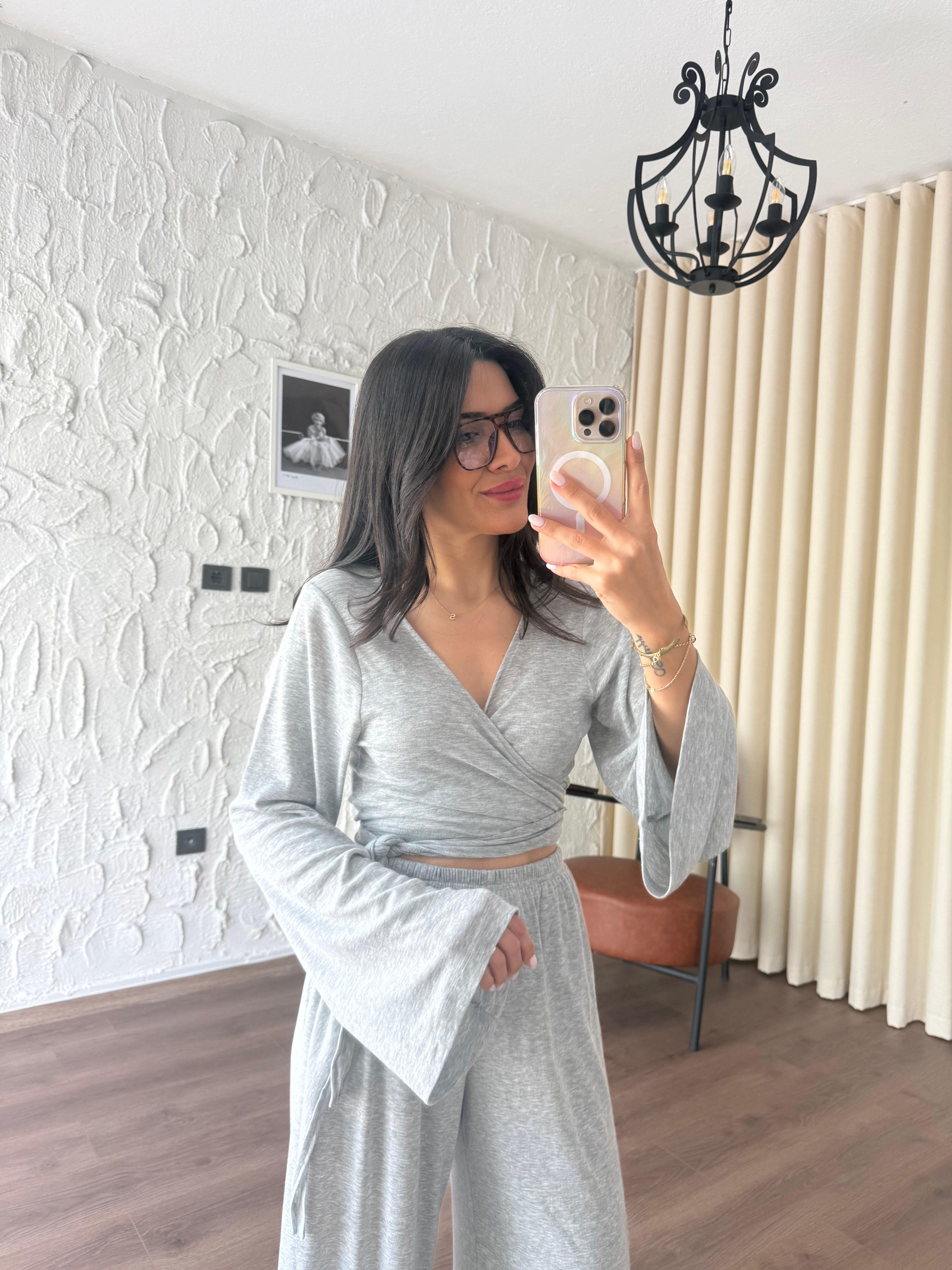Ribana Önden Bağlamalı Gri Takım