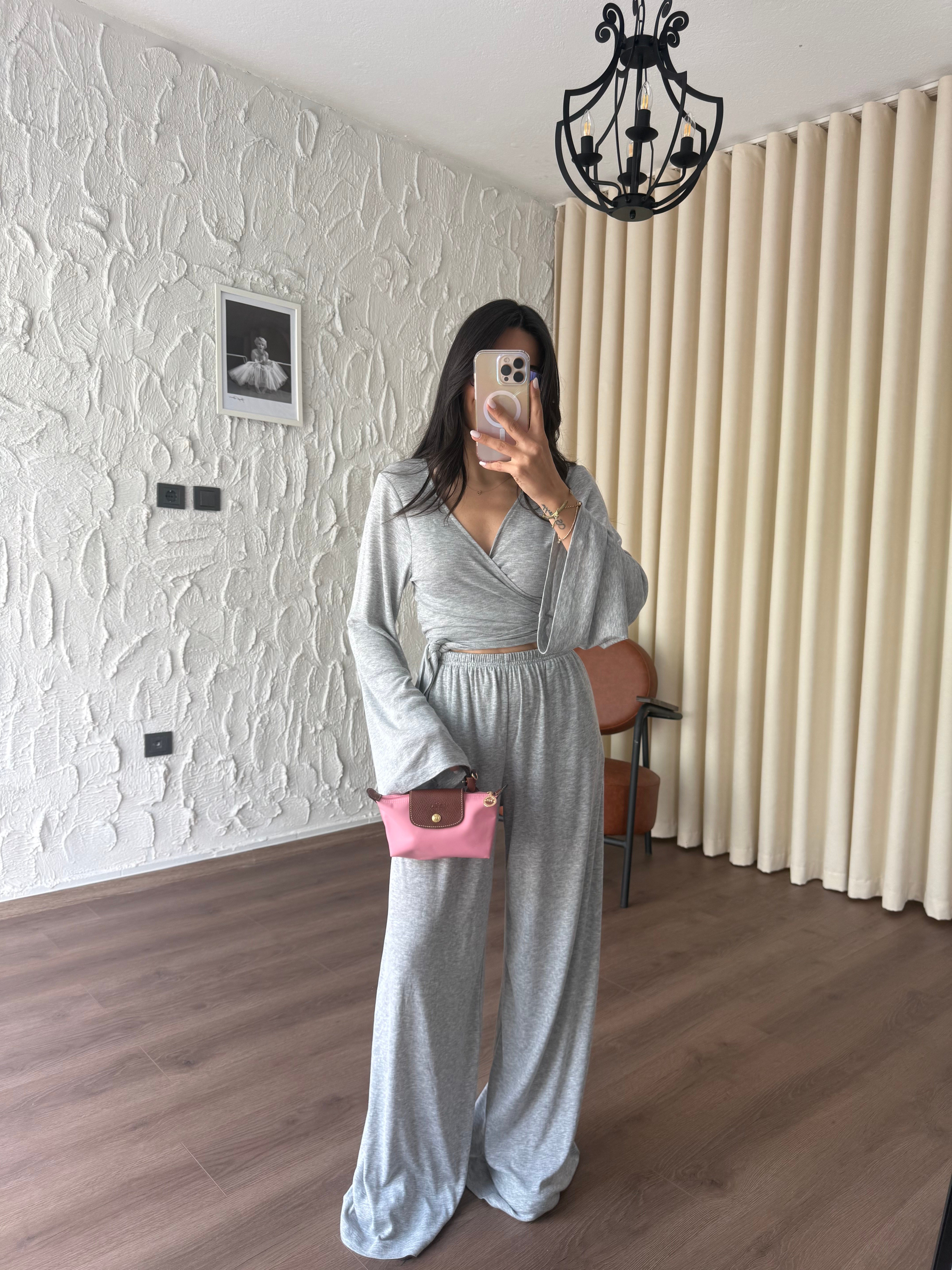Ribana Önden Bağlamalı Gri Takım