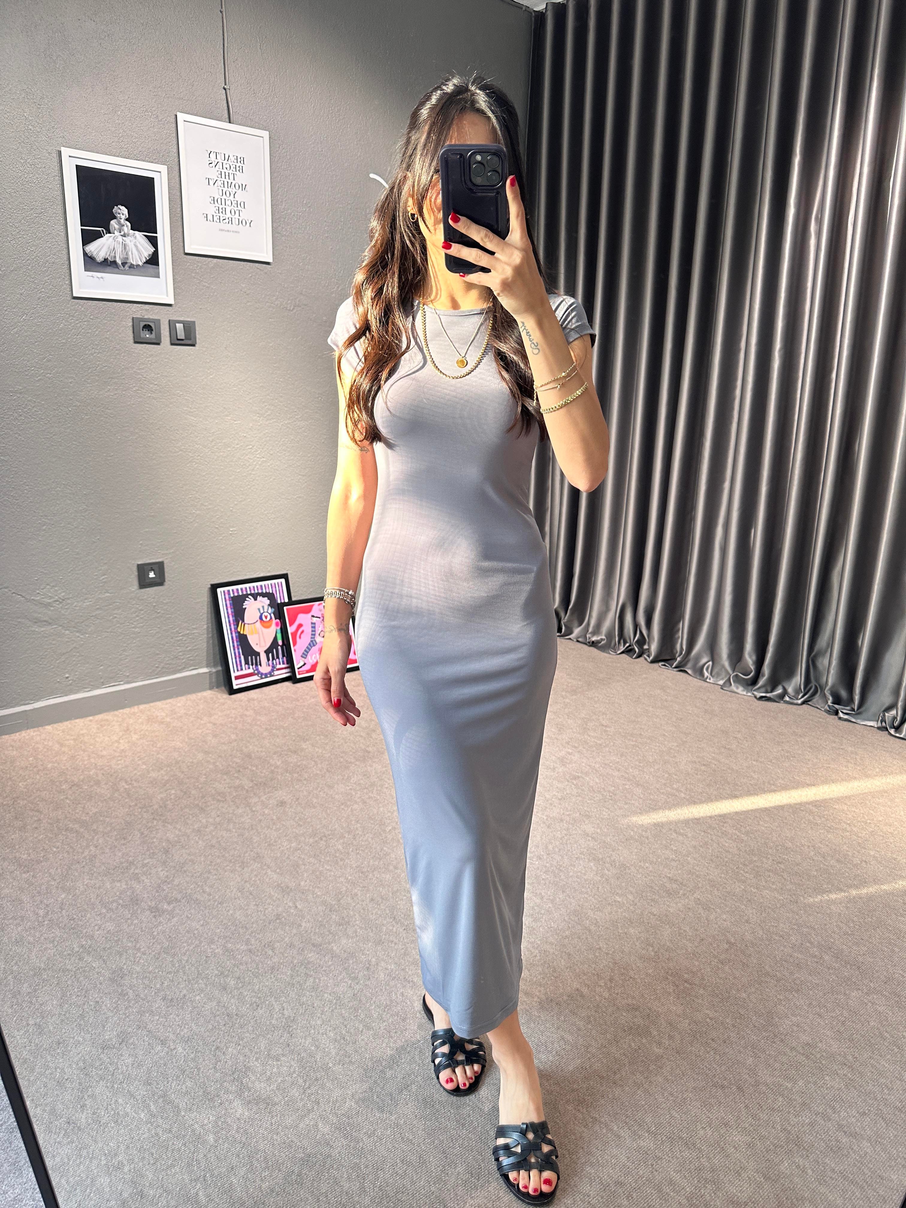 Sandy Gri Midi Elbise