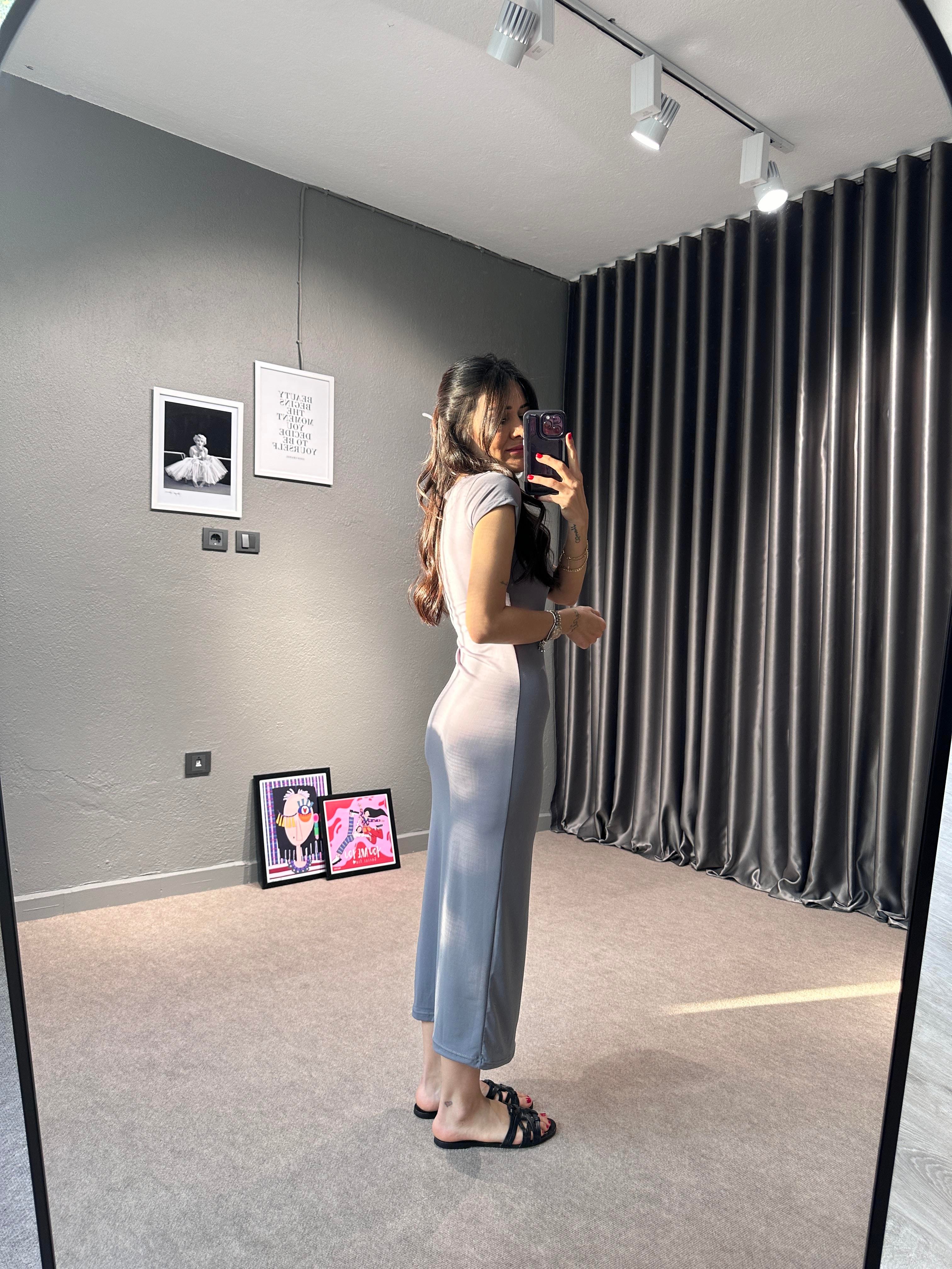 Sandy Gri Midi Elbise