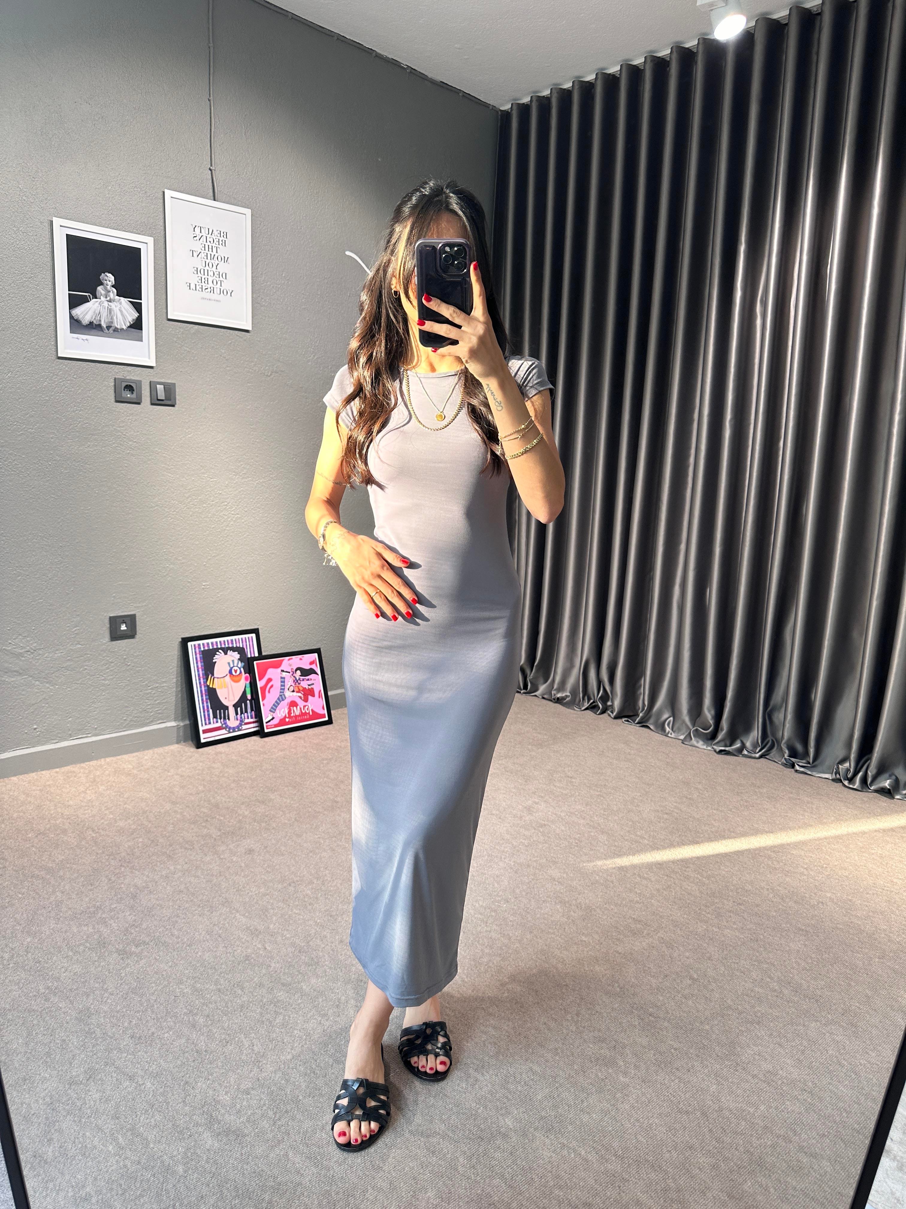 Sandy Gri Midi Elbise