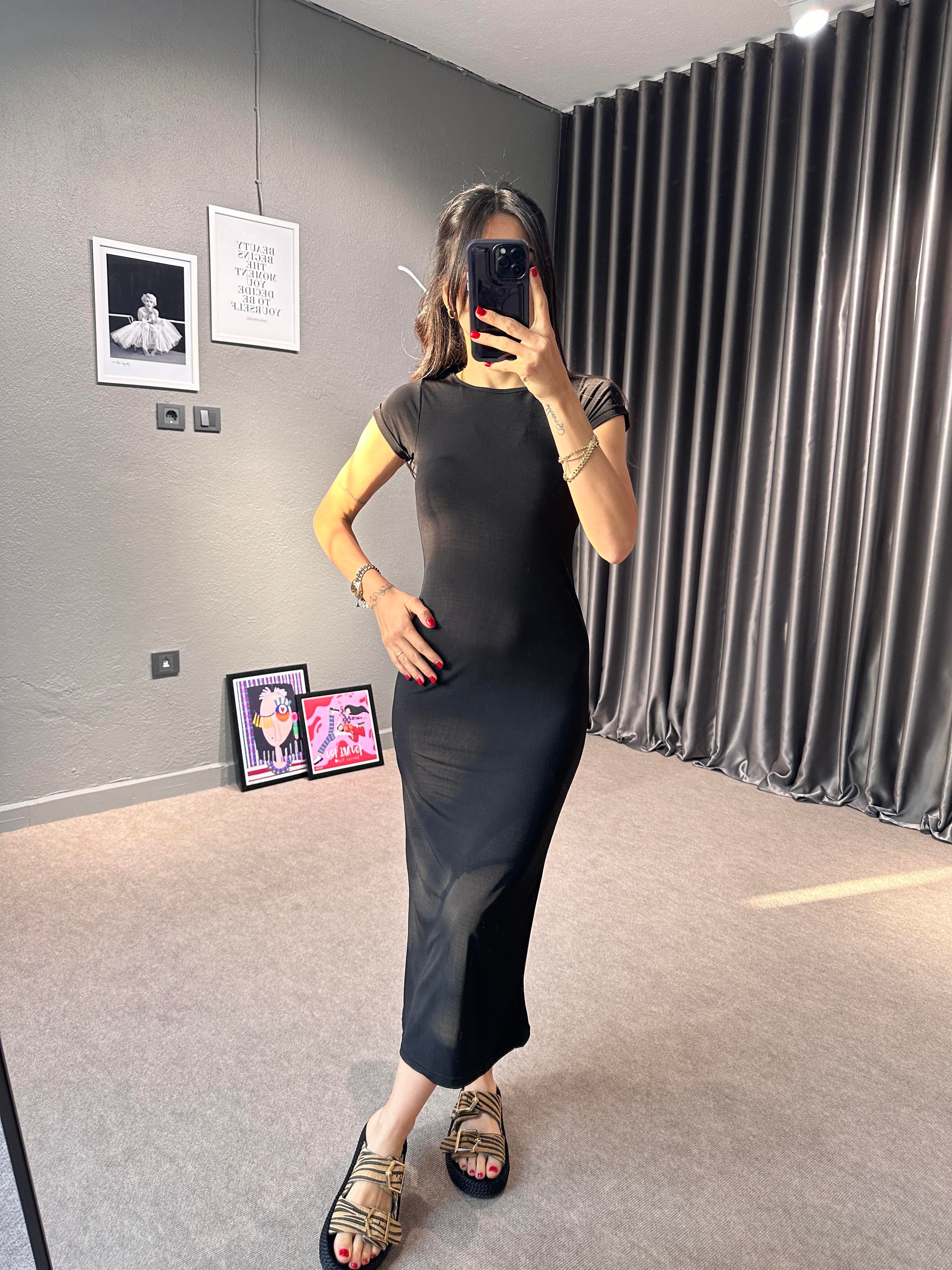 Sandy Siyah Midi Elbise 