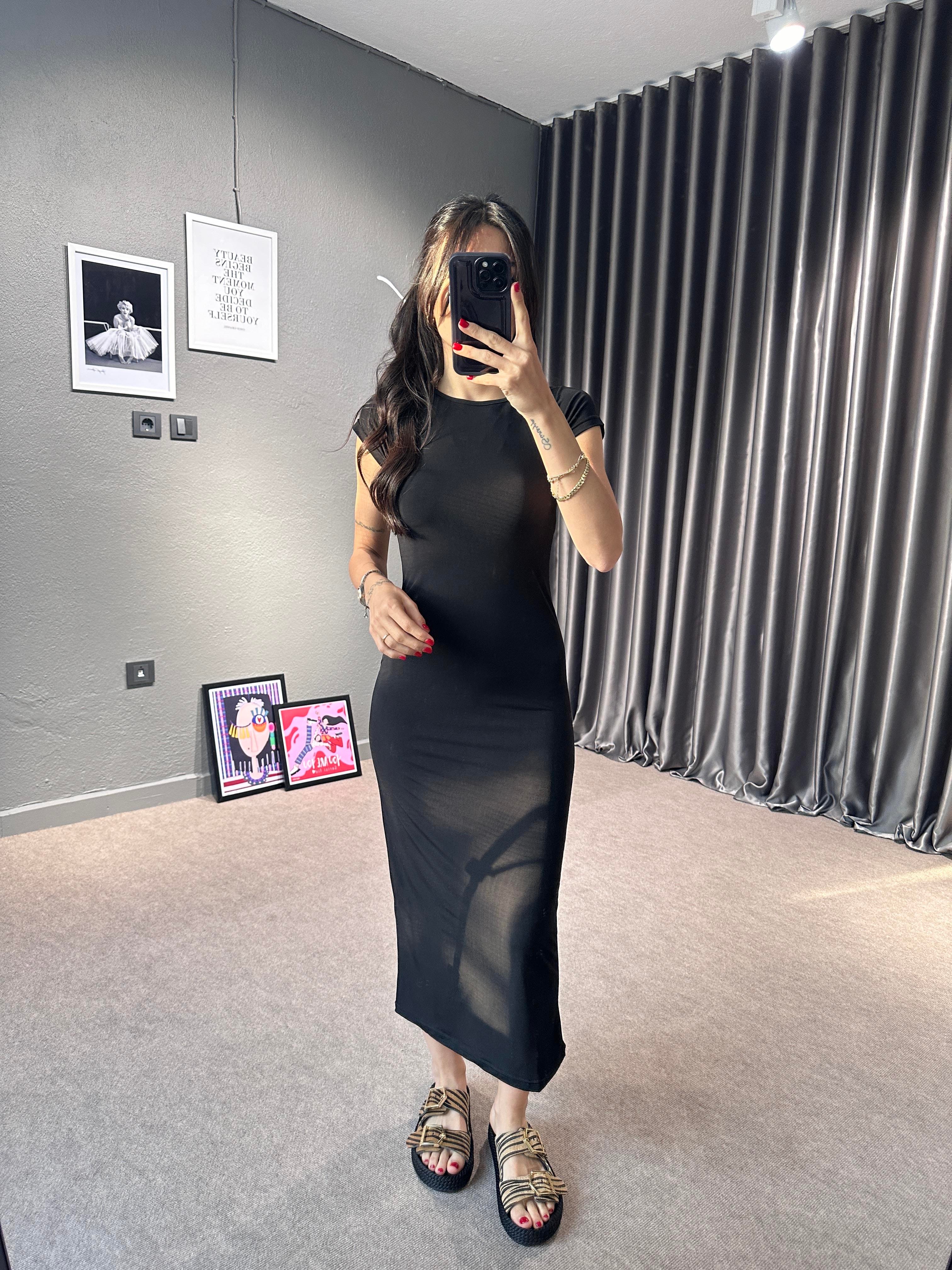 Sandy Siyah Midi Elbise 