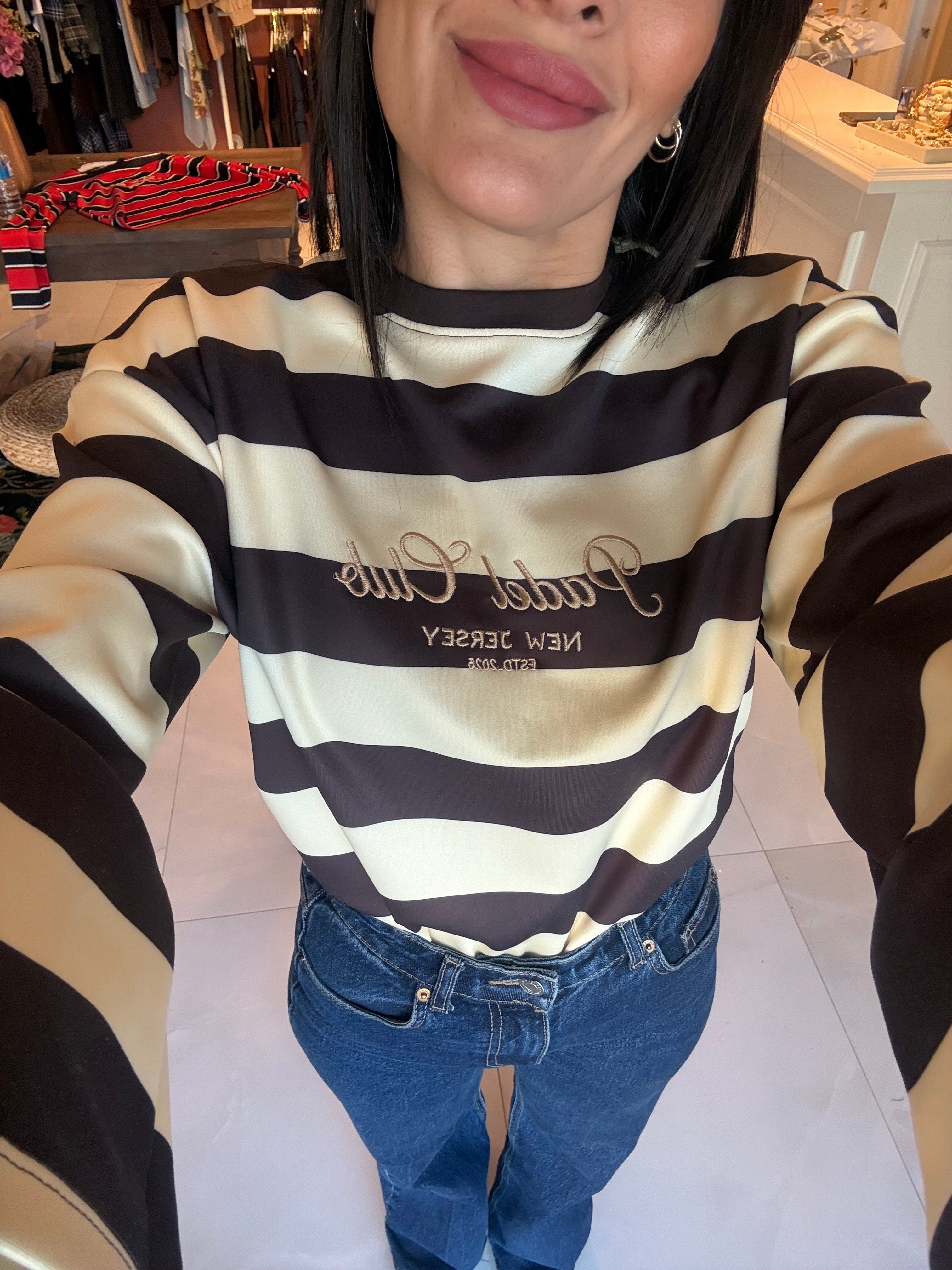 Sarı Kahve Çizgili Nakış İşlemeli Sweat