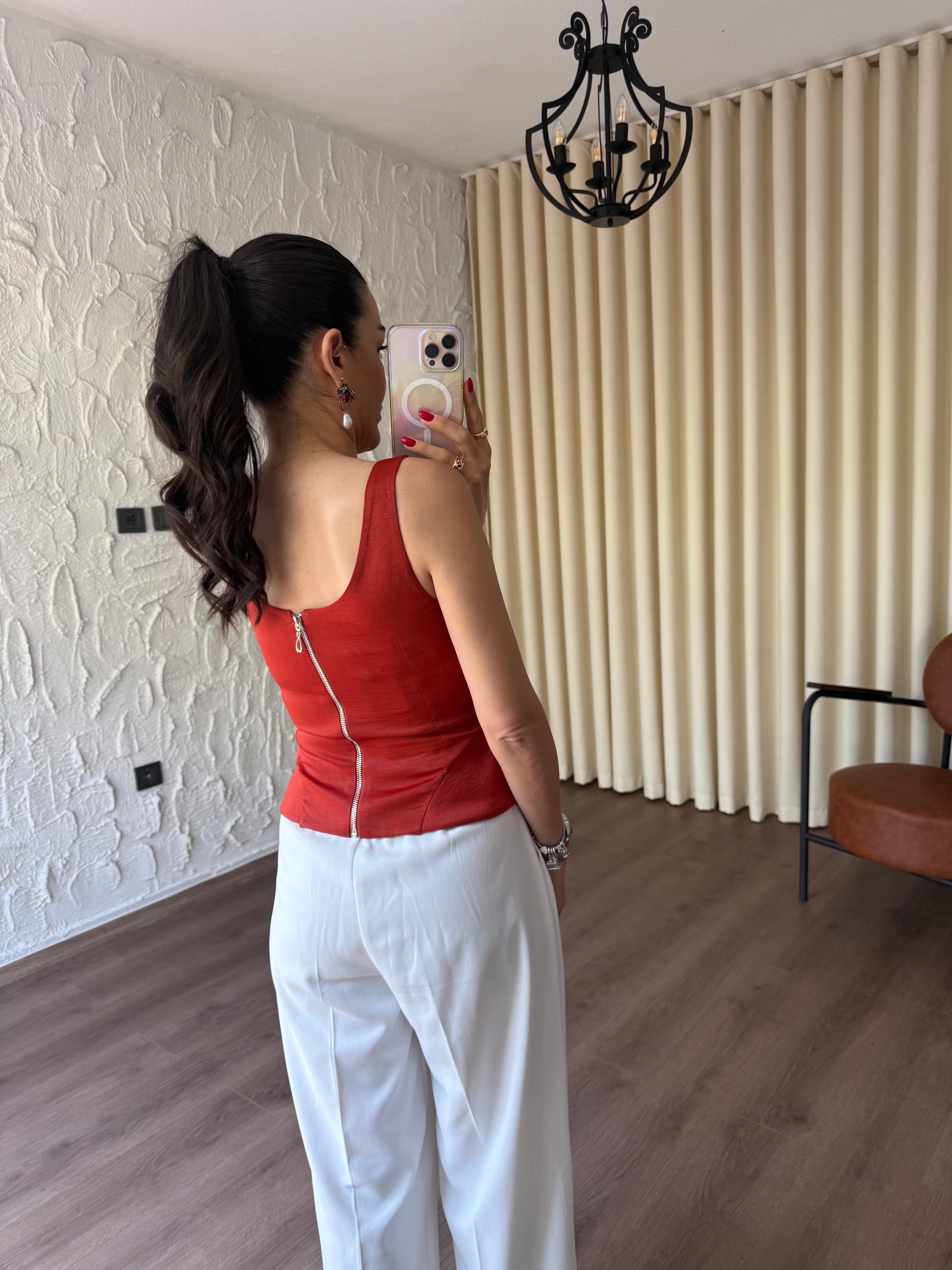 Saten Parçalı Kiremit Büstiyer