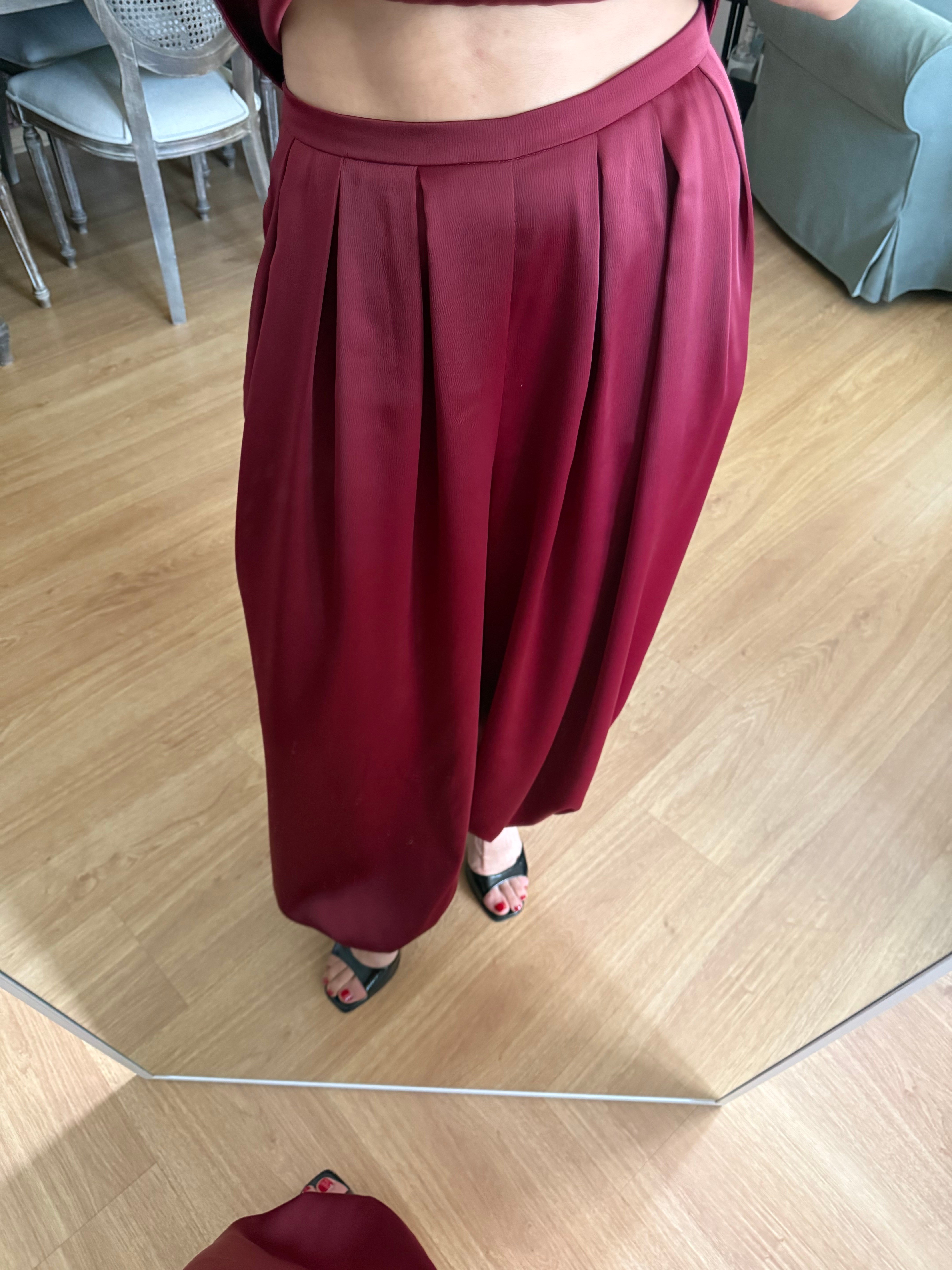 Saten Şalvar Model Bordo Pantolon
